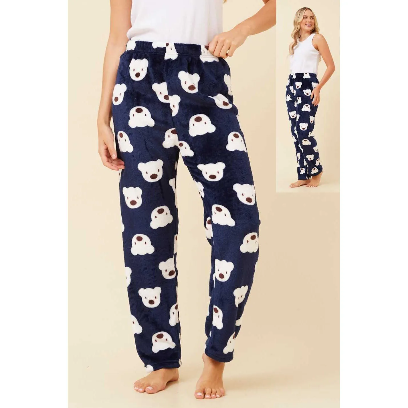 Bear Print PJ Pants - Navy Blue