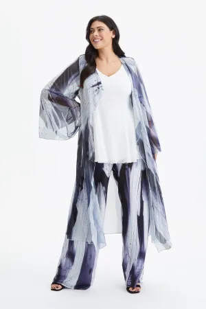 Black Grey Ivory Waterfall Long Mesh Kimono