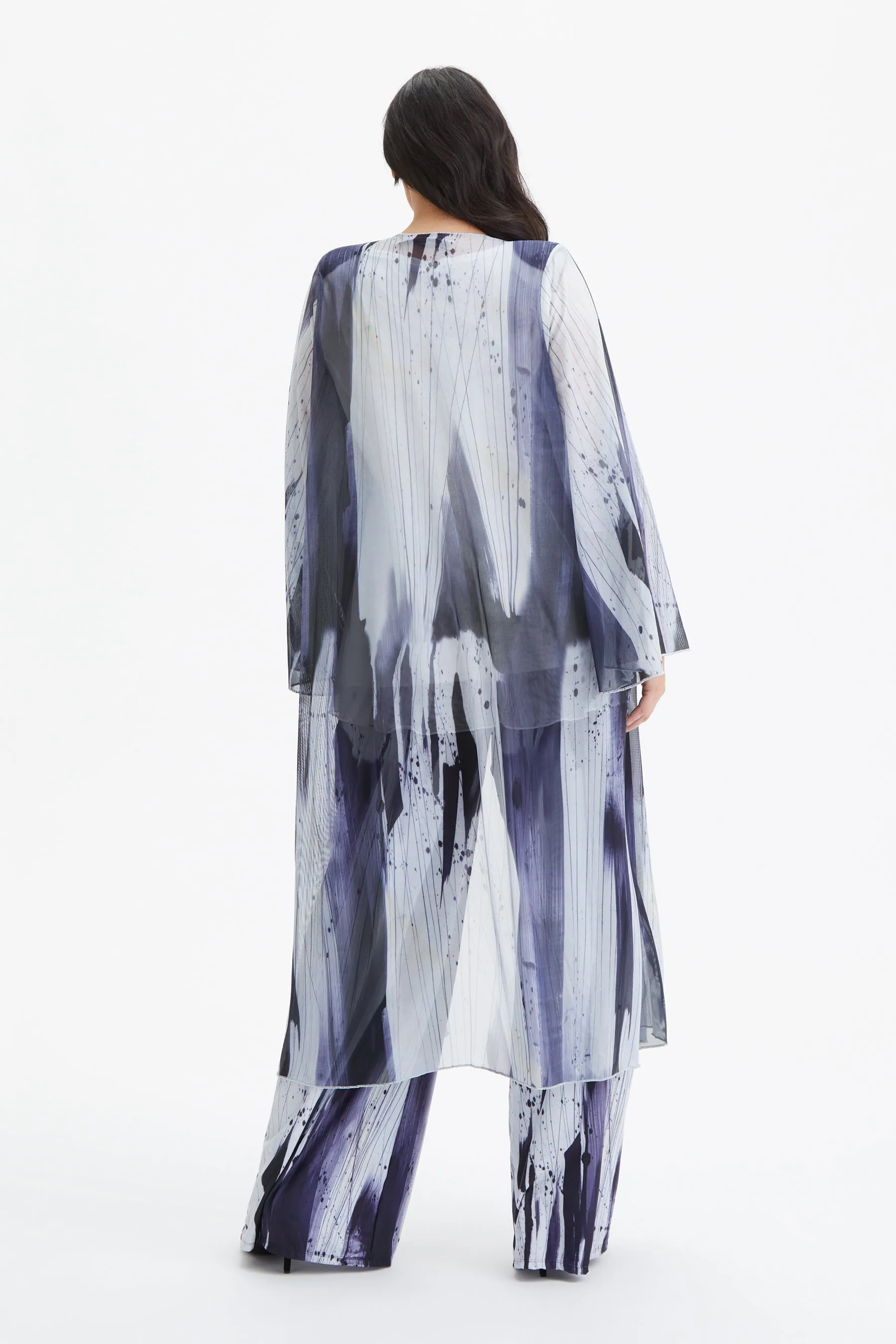 Black Grey Ivory Waterfall Long Mesh Kimono
