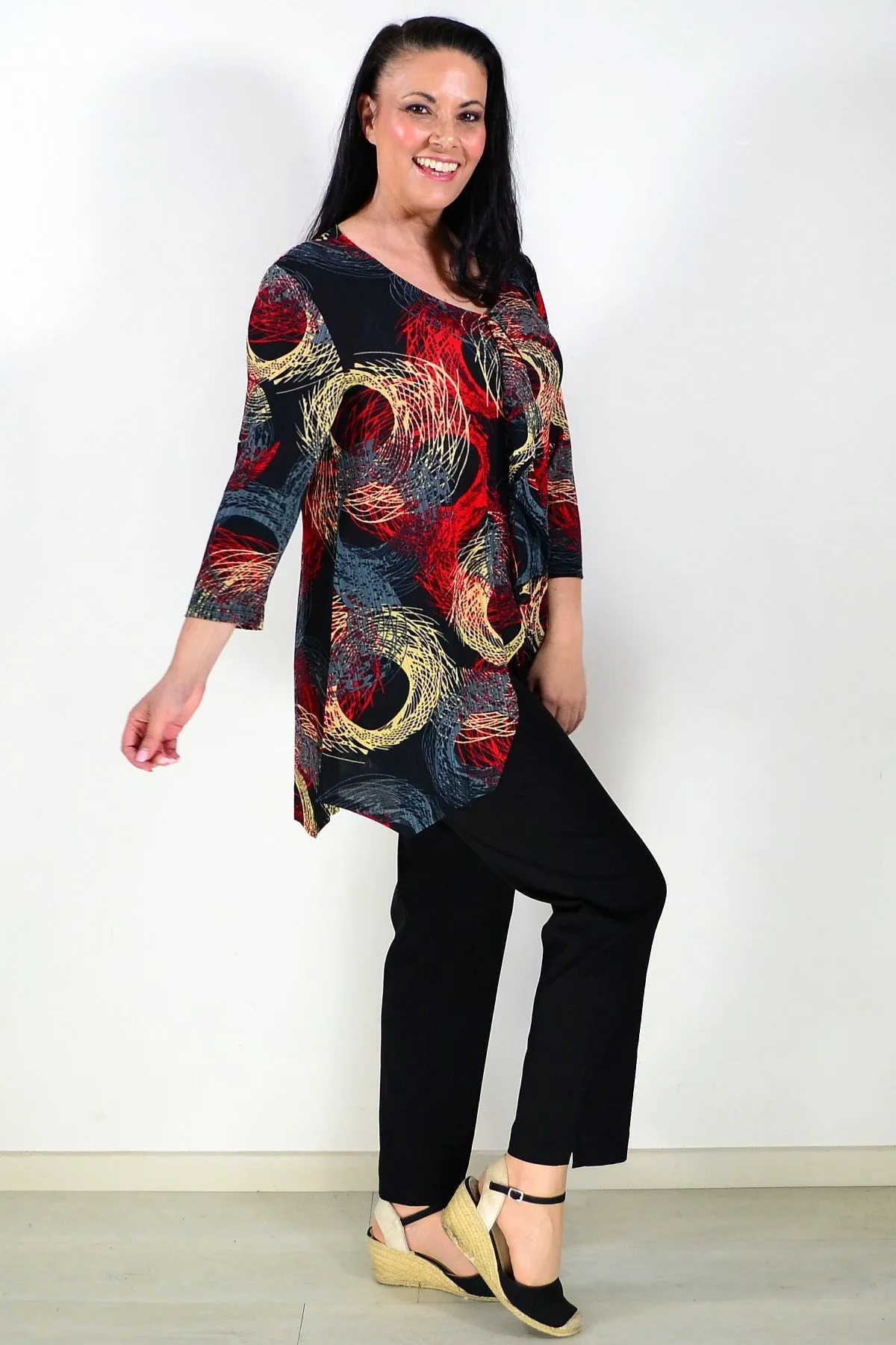 Black Tunic Top Circular Print