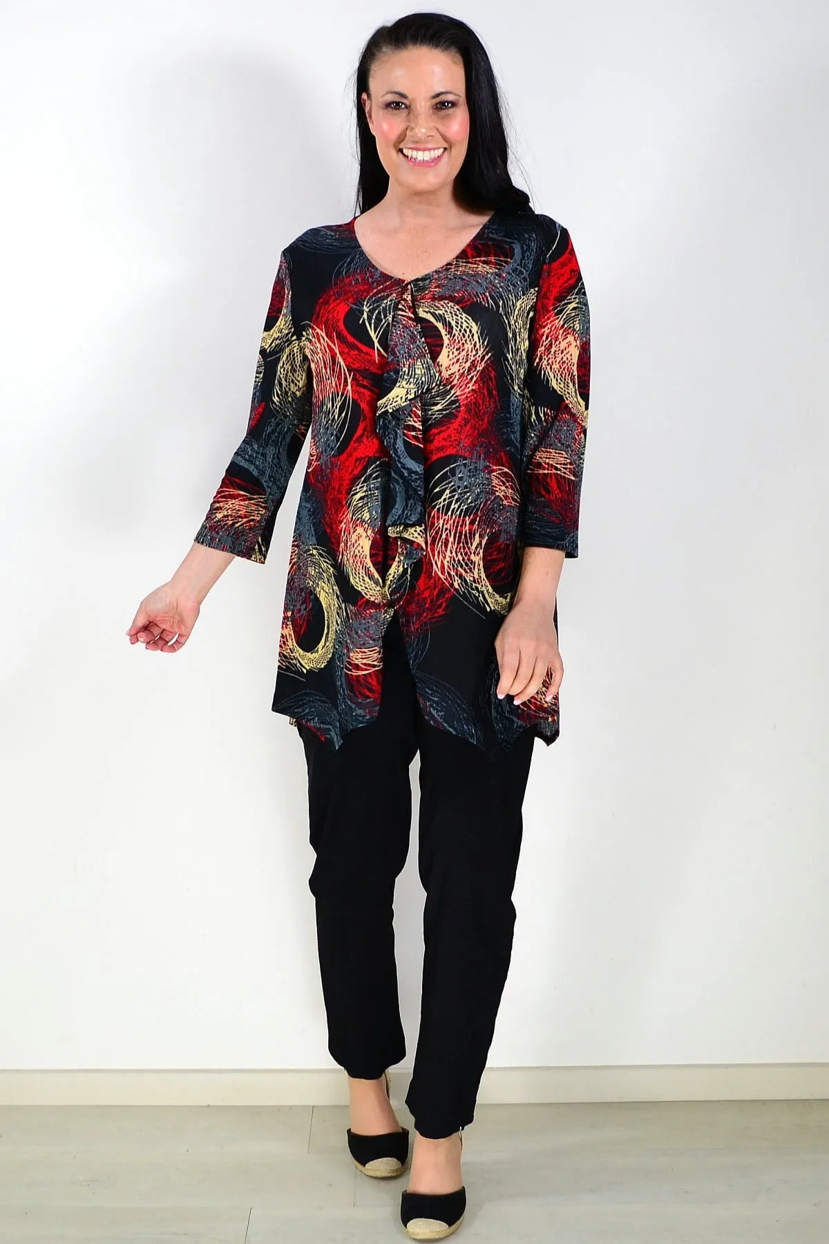 Black Tunic Top Circular Print