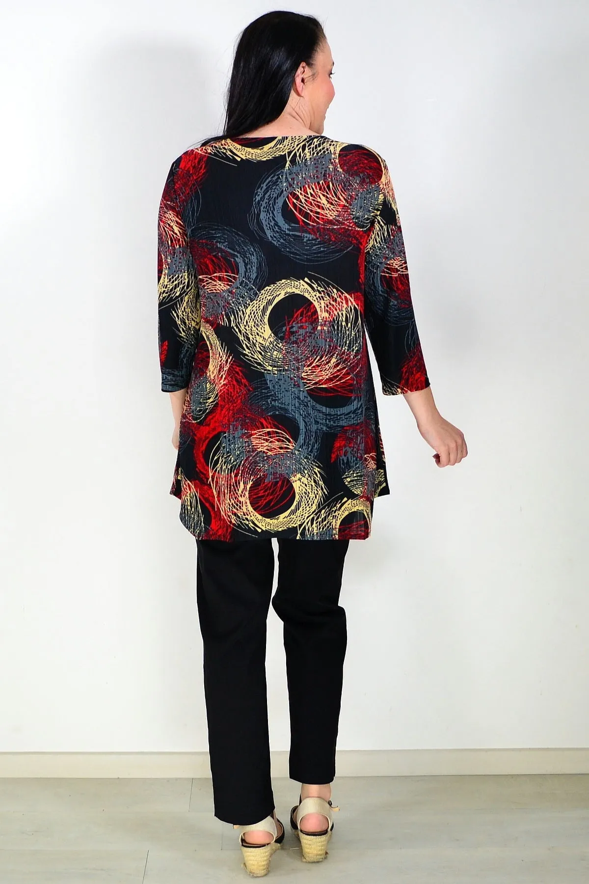 Black Tunic Top Circular Print