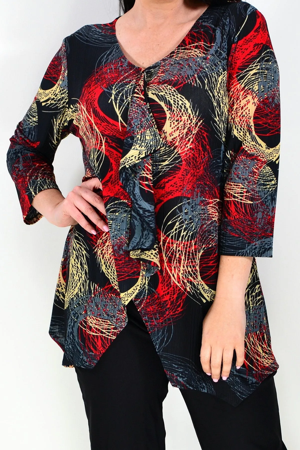 Black Tunic Top Circular Print
