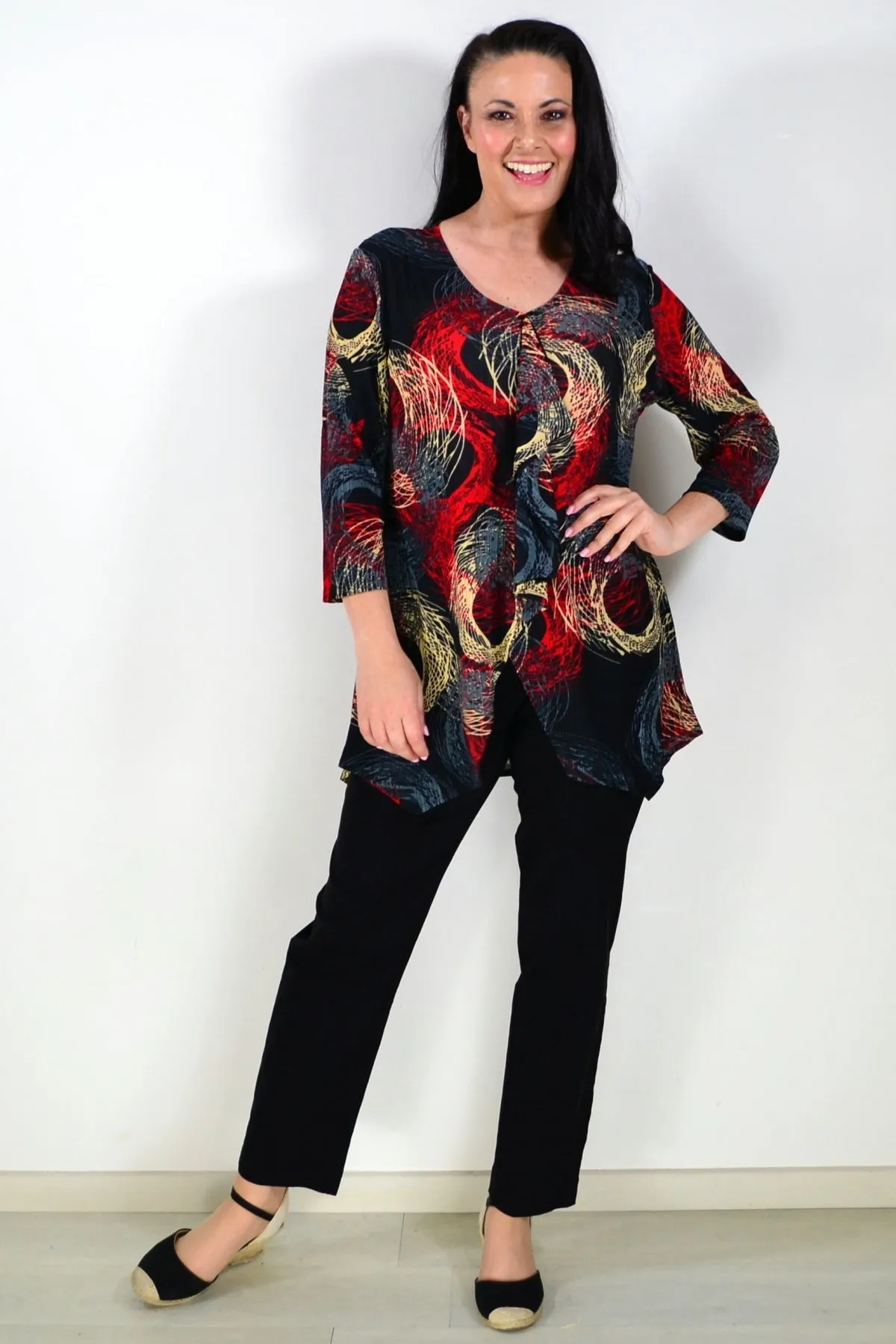 Black Tunic Top Circular Print