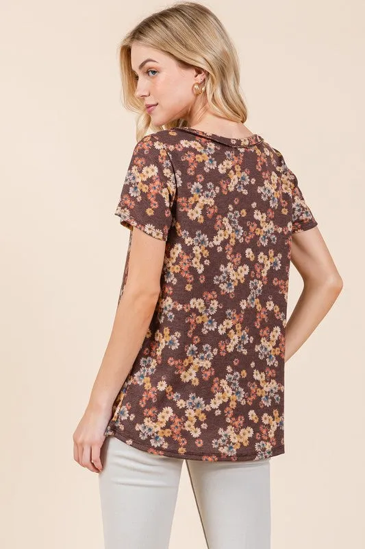 Bloom With Me Floral Short Sleeve Tee in Chocolate