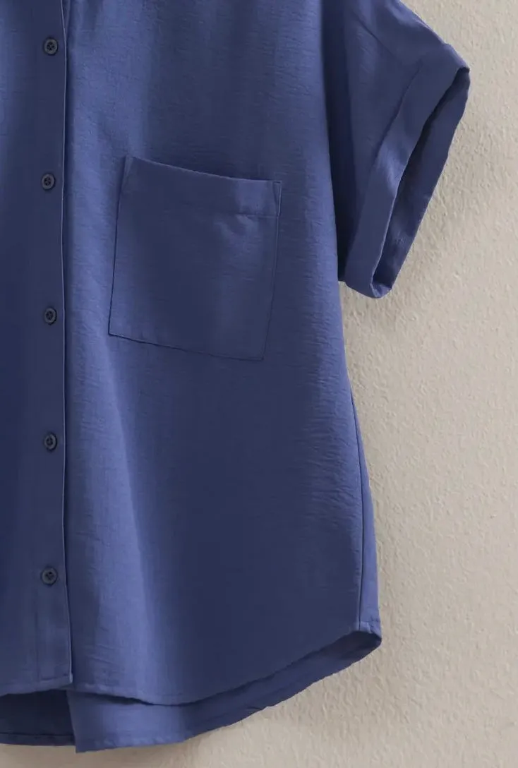 Blue Short Sleeve Button Up Shirt