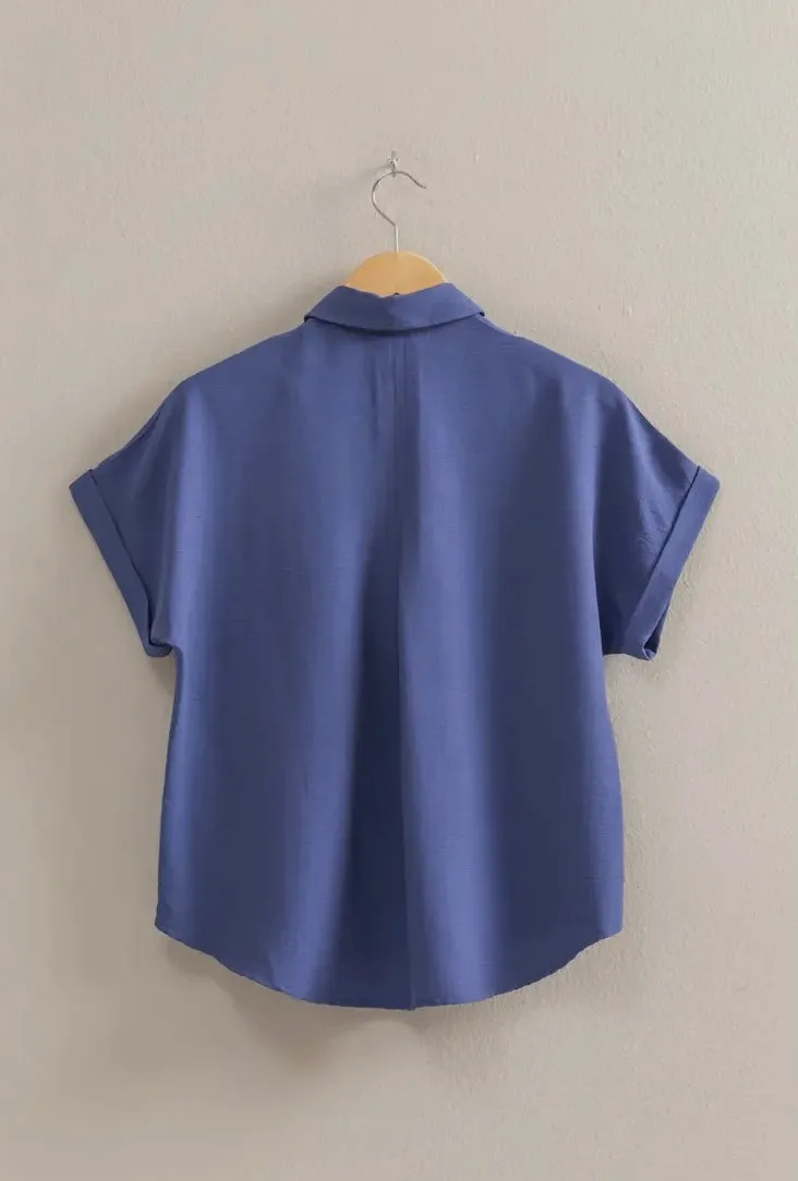 Blue Short Sleeve Button Up Shirt