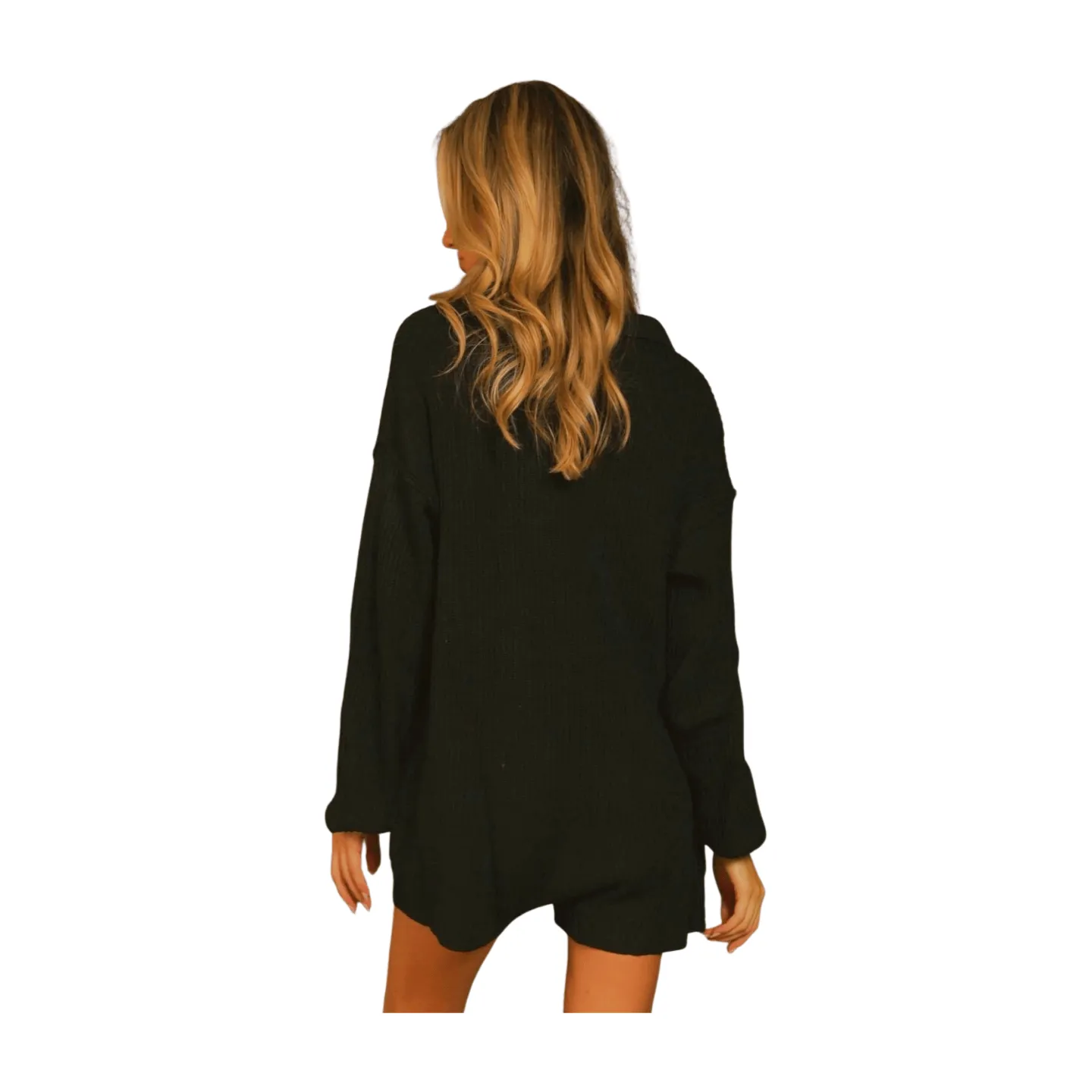 Button Down Knit Romper - Black