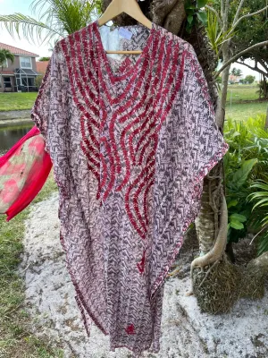Caftan Maxi Dress Kaftan, Sheer Red Embroidered 4X