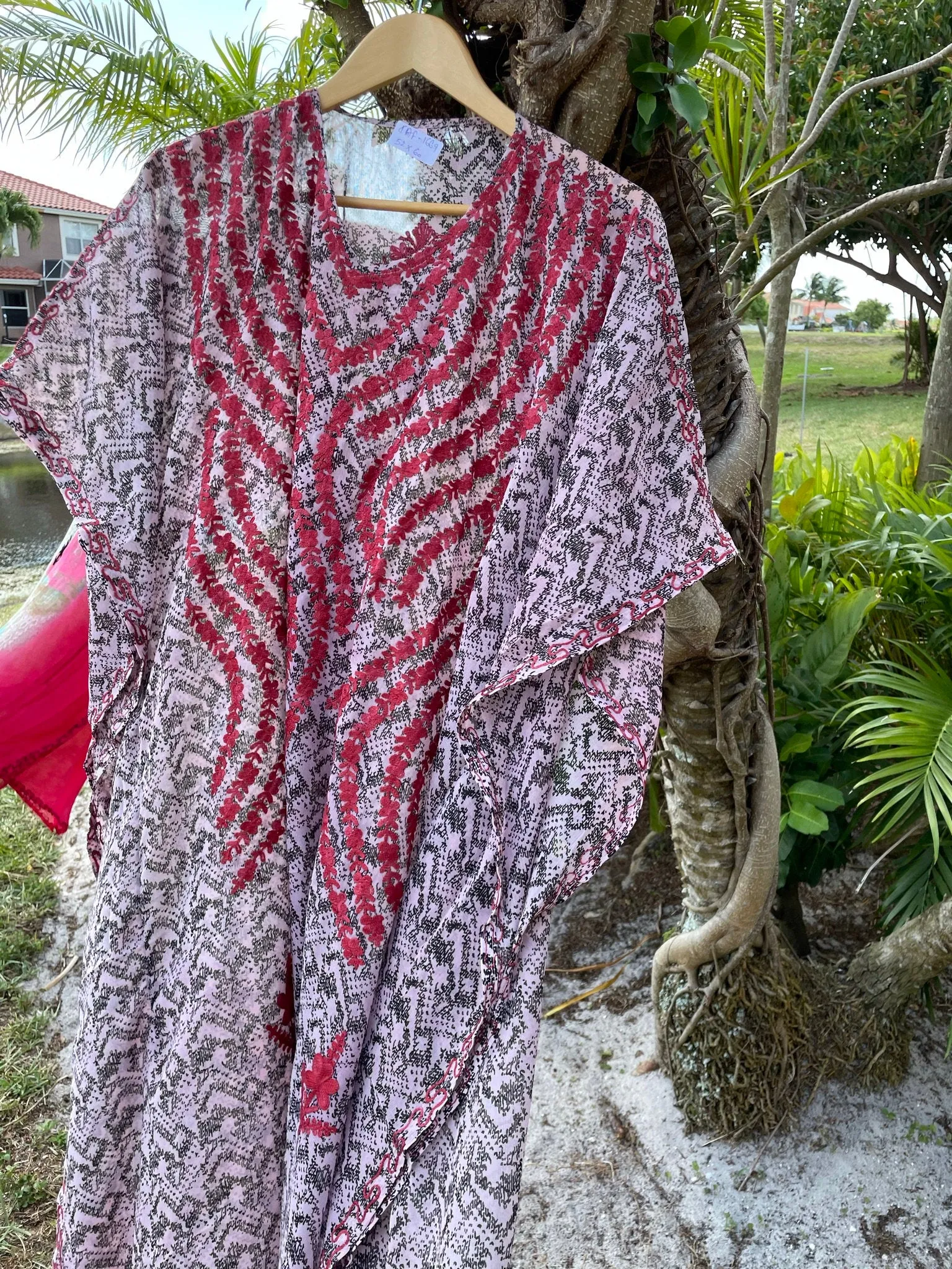 Caftan Maxi Dress Kaftan, Sheer Red Embroidered 4X