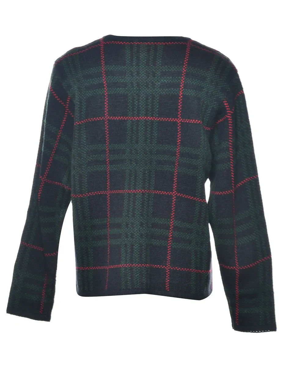 Checked Black Cardigan - M
