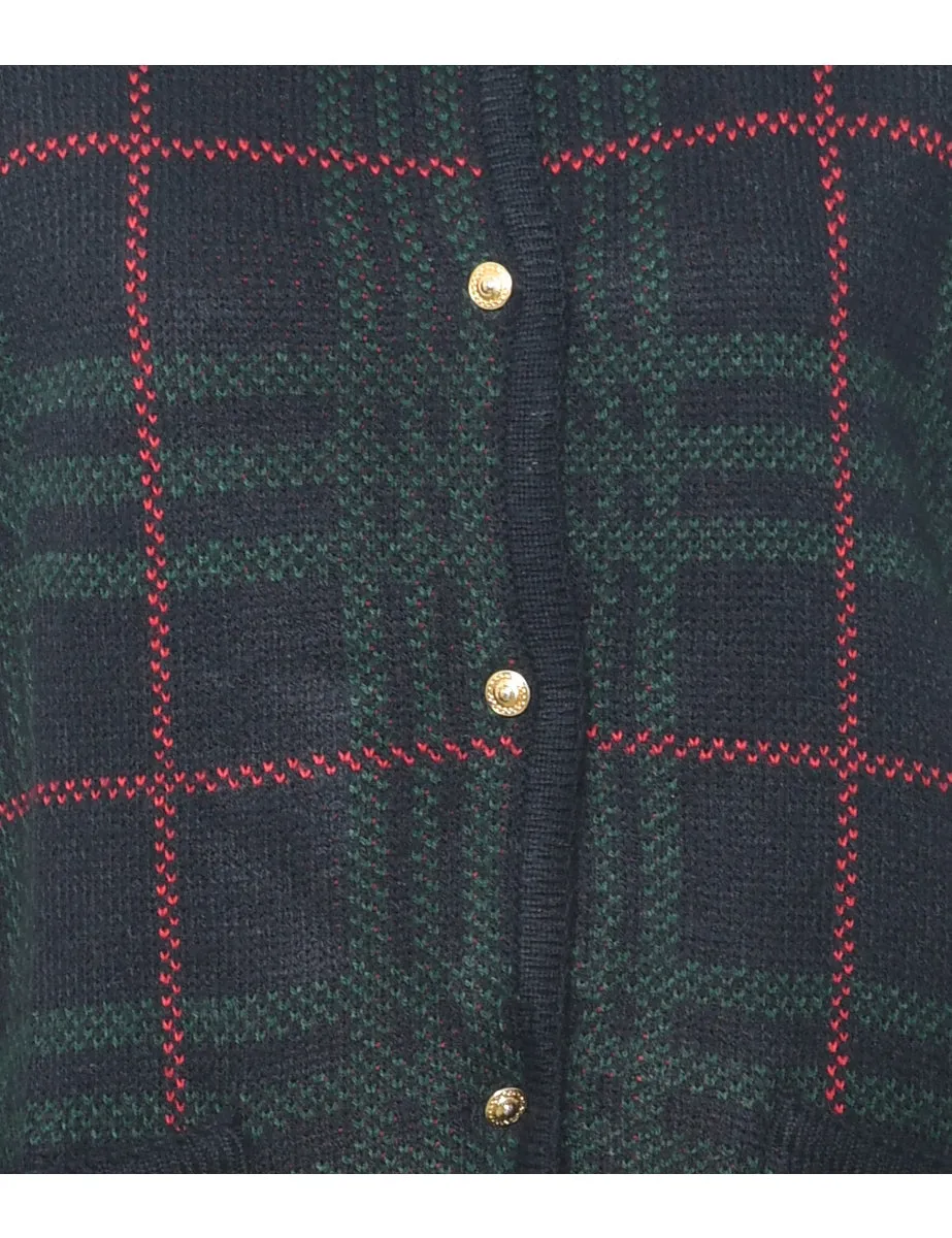 Checked Black Cardigan - M