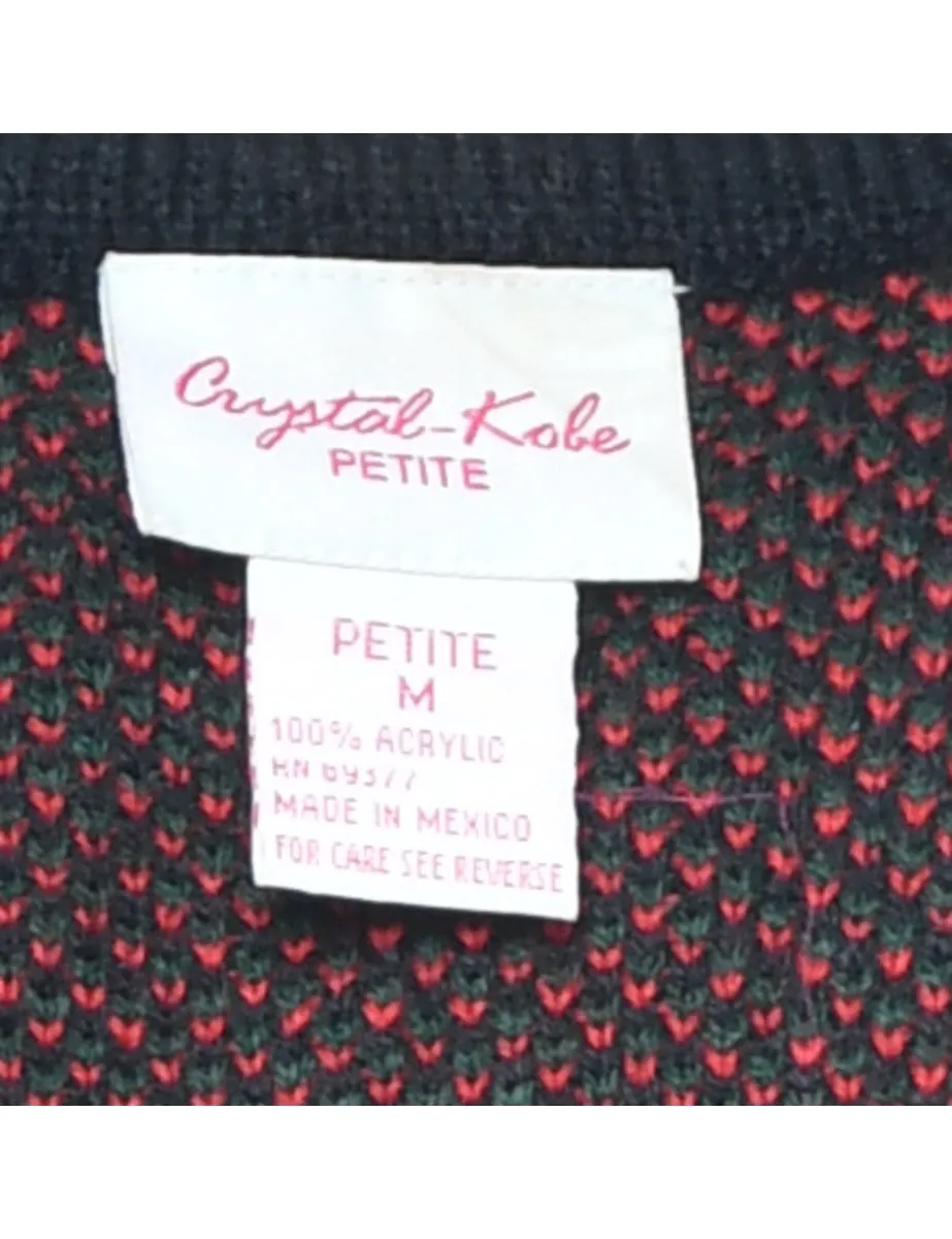 Checked Black Cardigan - M