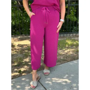 Chelsea Textured High-Waisted Wide Leg Pants - Magenta - FINAL SALE