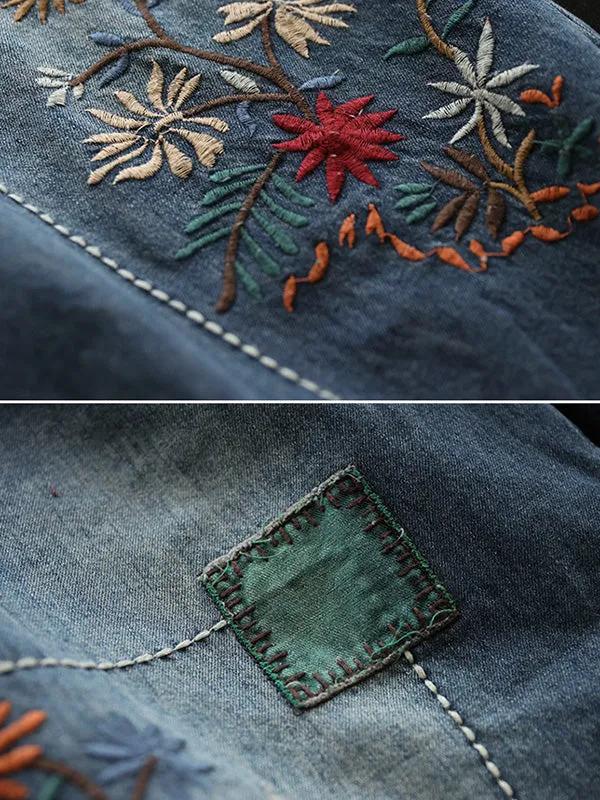 Chicmy-Vintage Loose Embroidered Elasticity Harem Jean Pants Bottoms