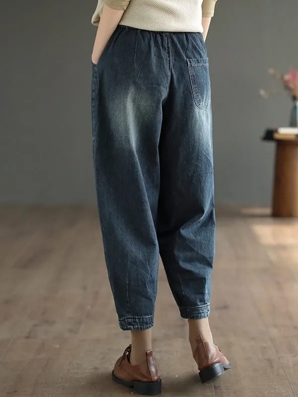 Chicmy-Vintage Loose Embroidered Elasticity Harem Jean Pants Bottoms