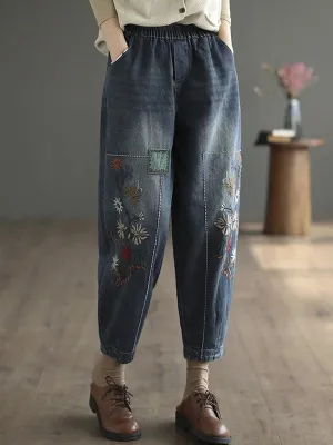Chicmy-Vintage Loose Embroidered Elasticity Harem Jean Pants Bottoms