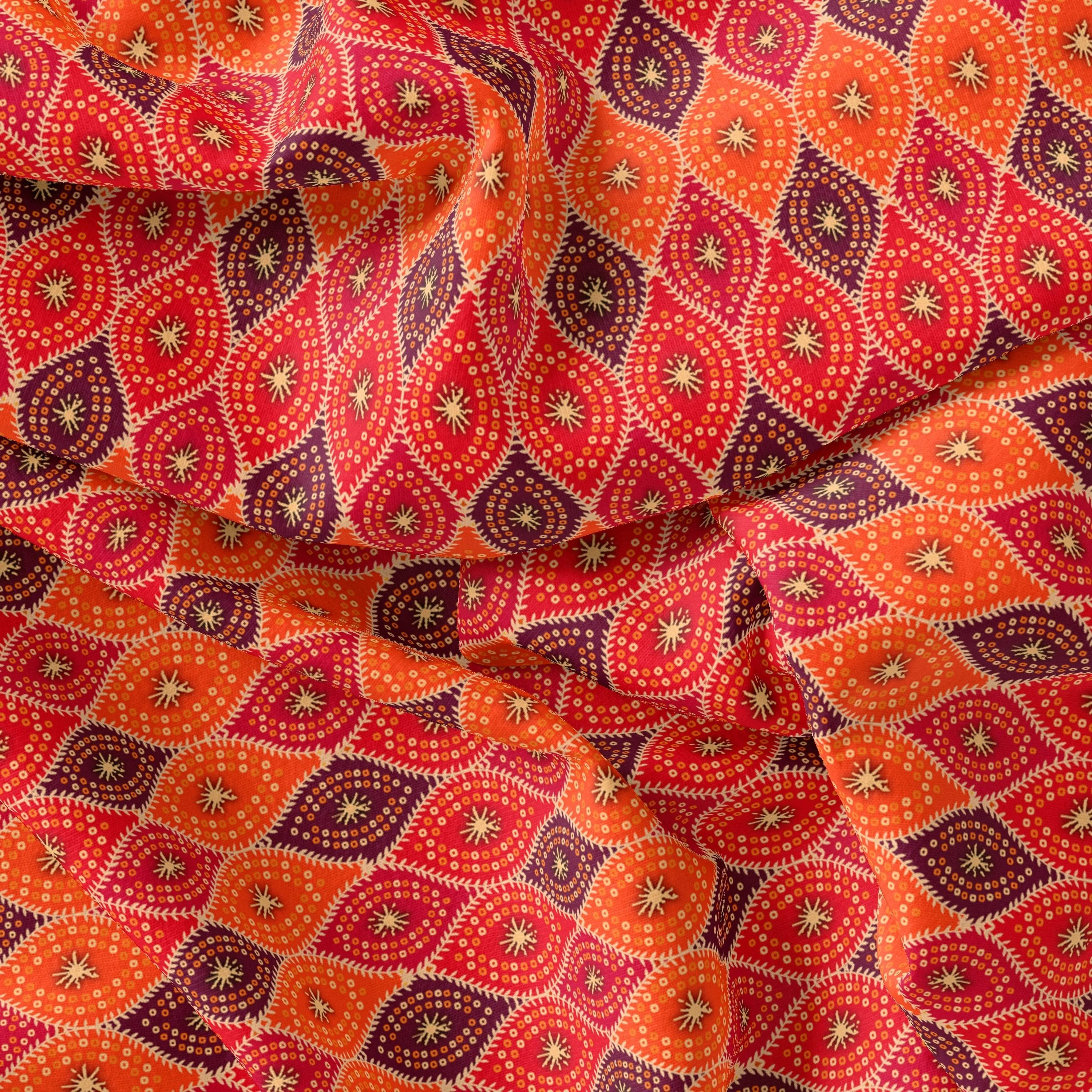 Cool Three Colour Ogee Pattern Digital Printed Fabric - Pure Georgette