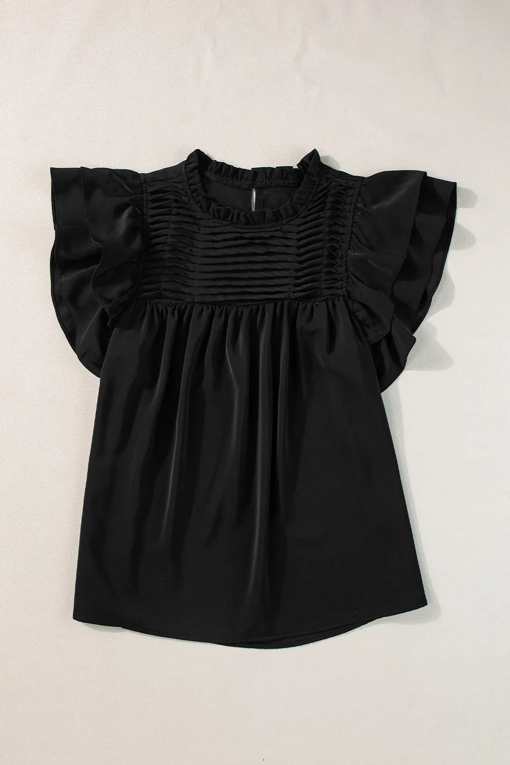 Dayana Ruffled Flutter Sleeve Pleated Blouse by Threaded Pear