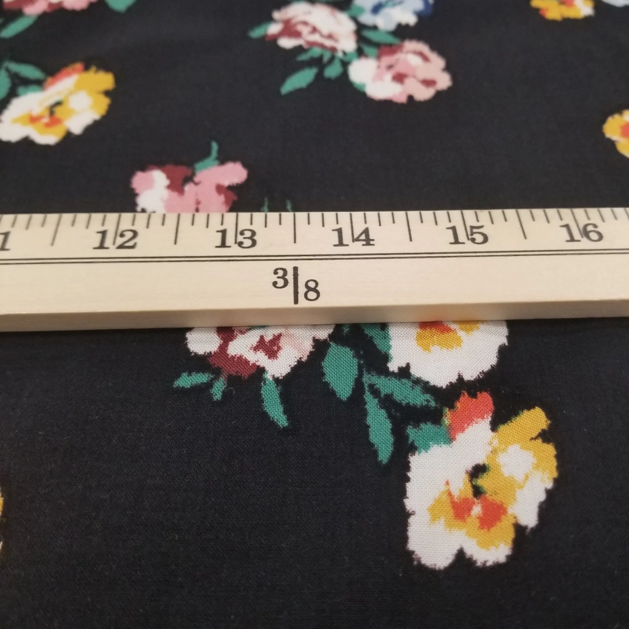Designer Deadstock Black Scattered Floral Rayon Challis Woven 120gsm- by the yard