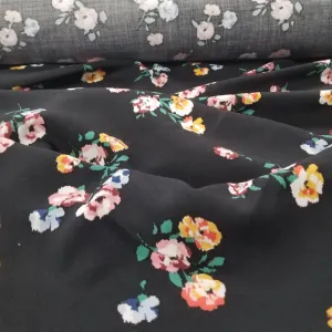 Designer Deadstock Black Scattered Floral Rayon Challis Woven 120gsm- by the yard