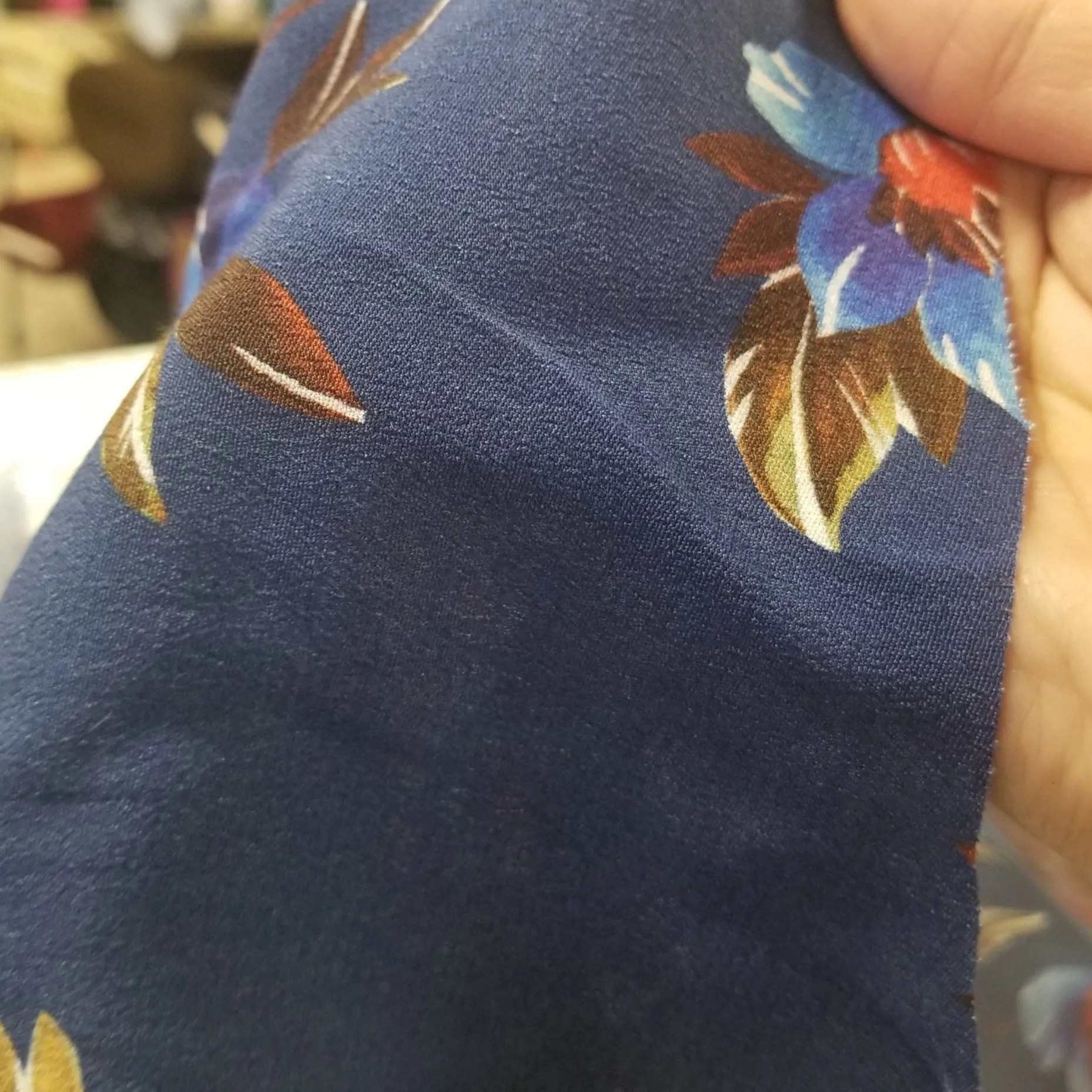 Designer Deadstock Blue Large Floral Rayon Crepe Textured Woven- by the yard