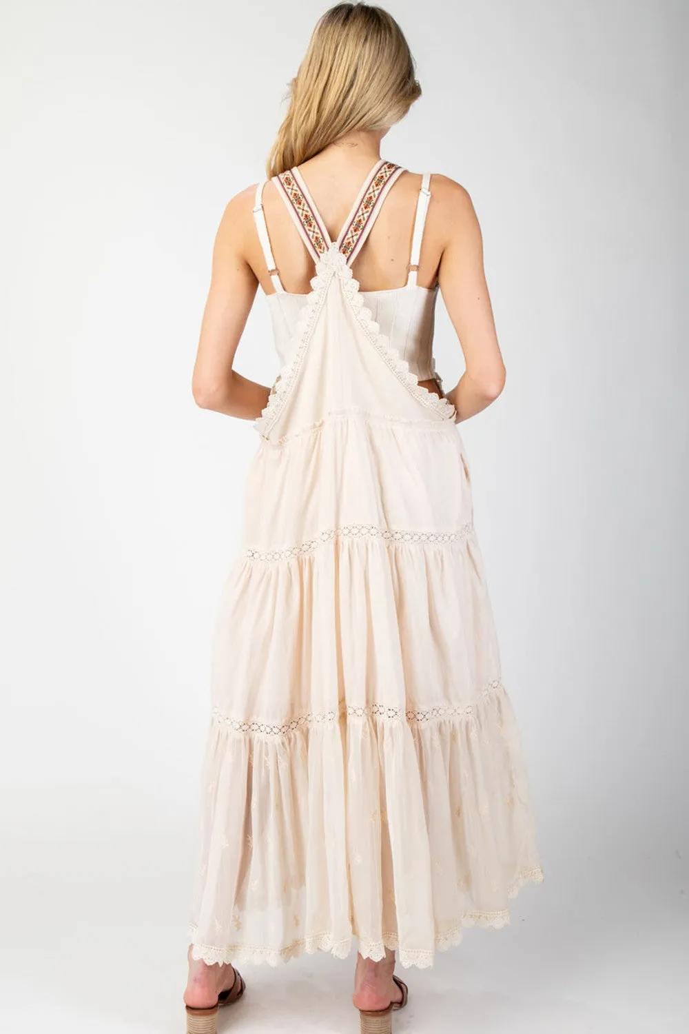 ee:some Lace Trimmed Overall Maxi Dress in Oatmeal