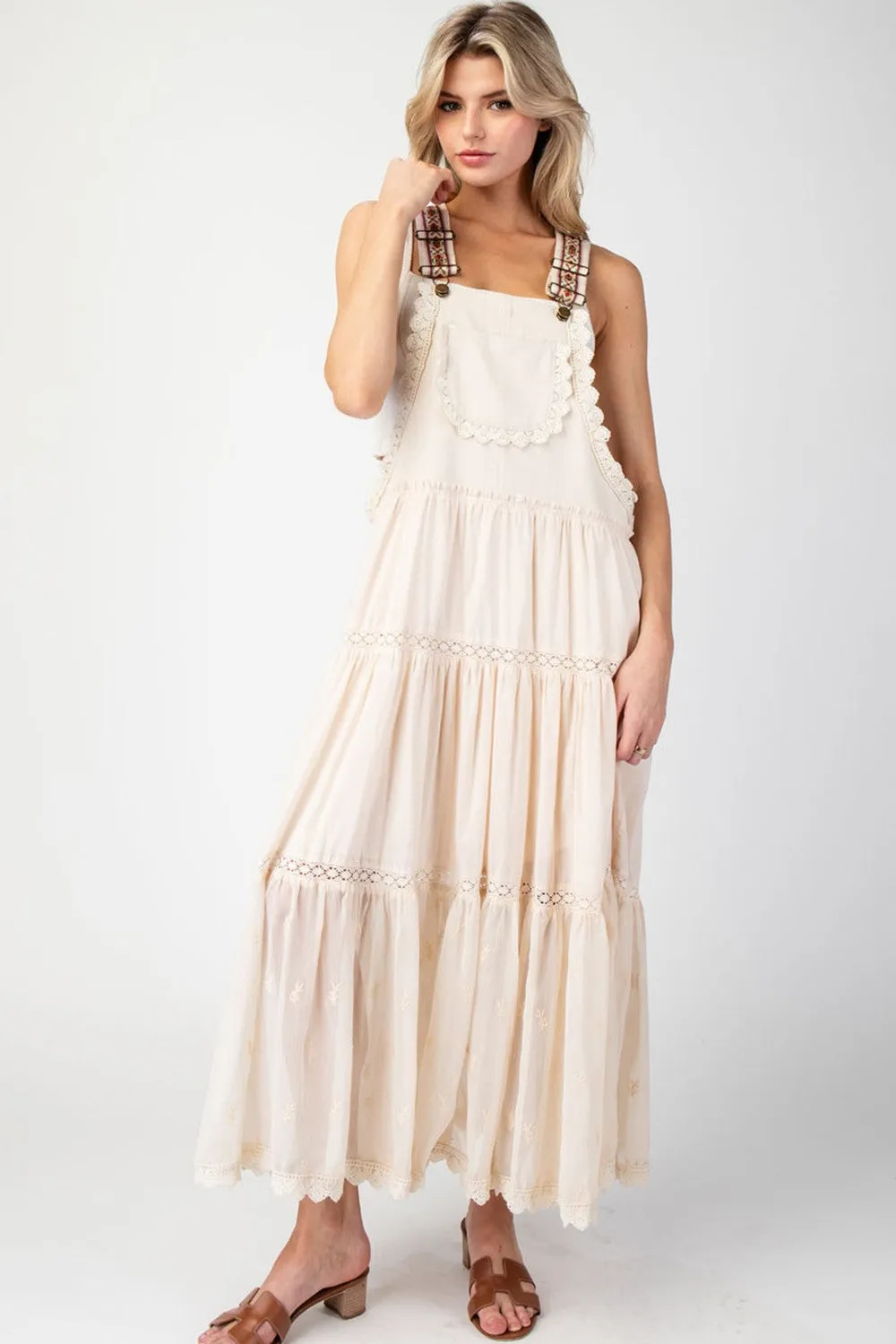 ee:some Lace Trimmed Overall Maxi Dress in Oatmeal