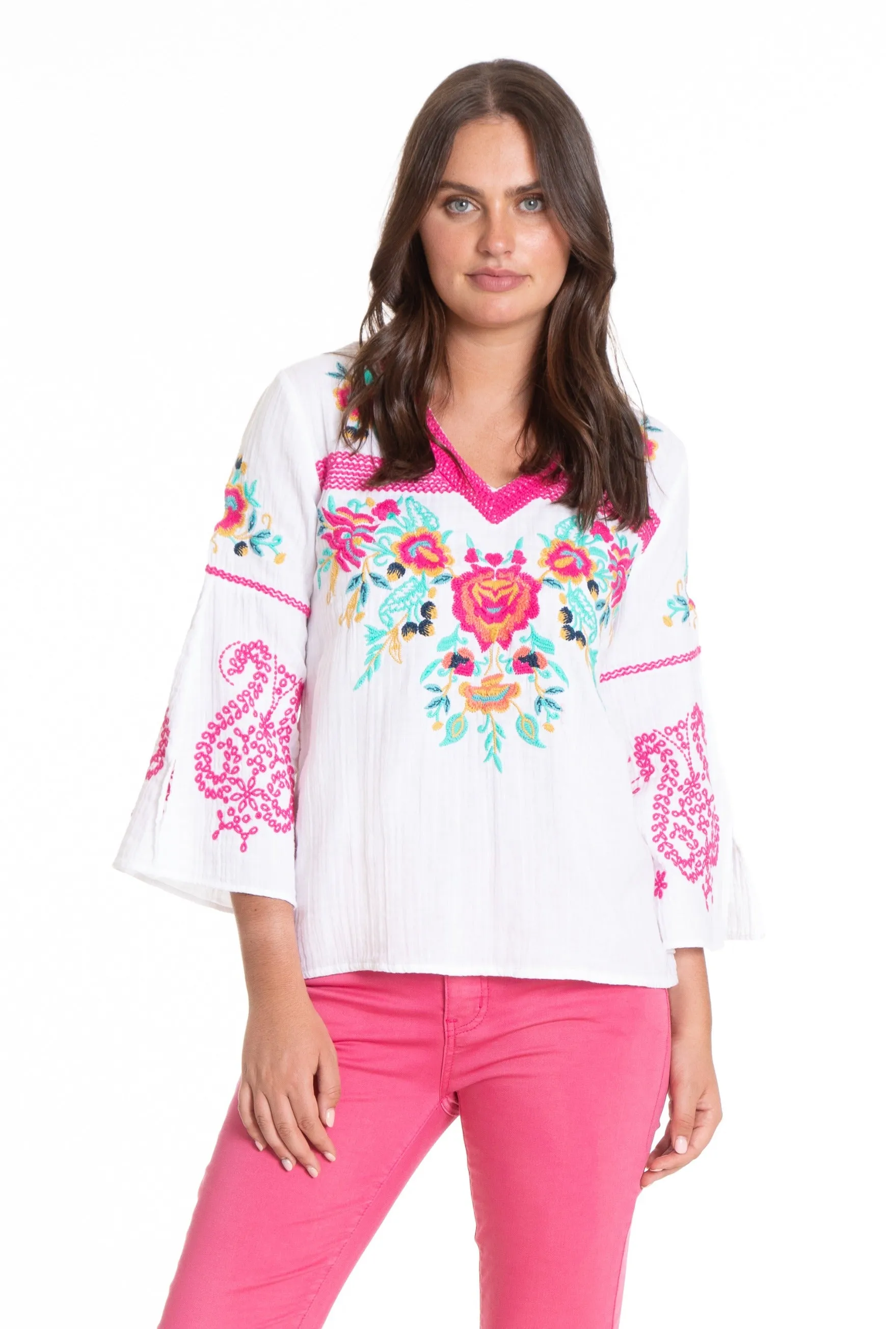 Embroidered Pullover With Flounce Sleeve