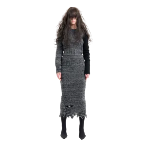 (Emma) Damaged Knit Skirt in Melange Grey