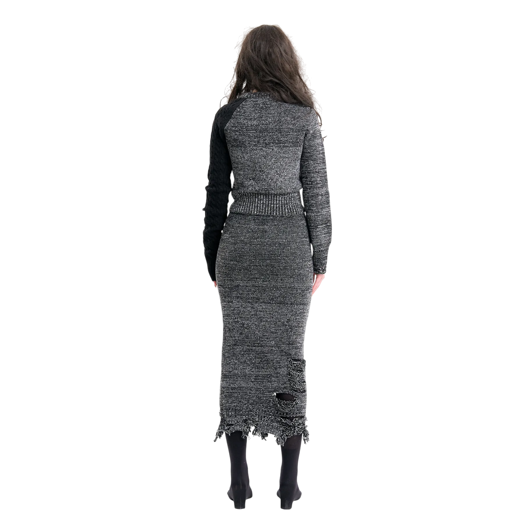 (Emma) Damaged Knit Skirt in Melange Grey