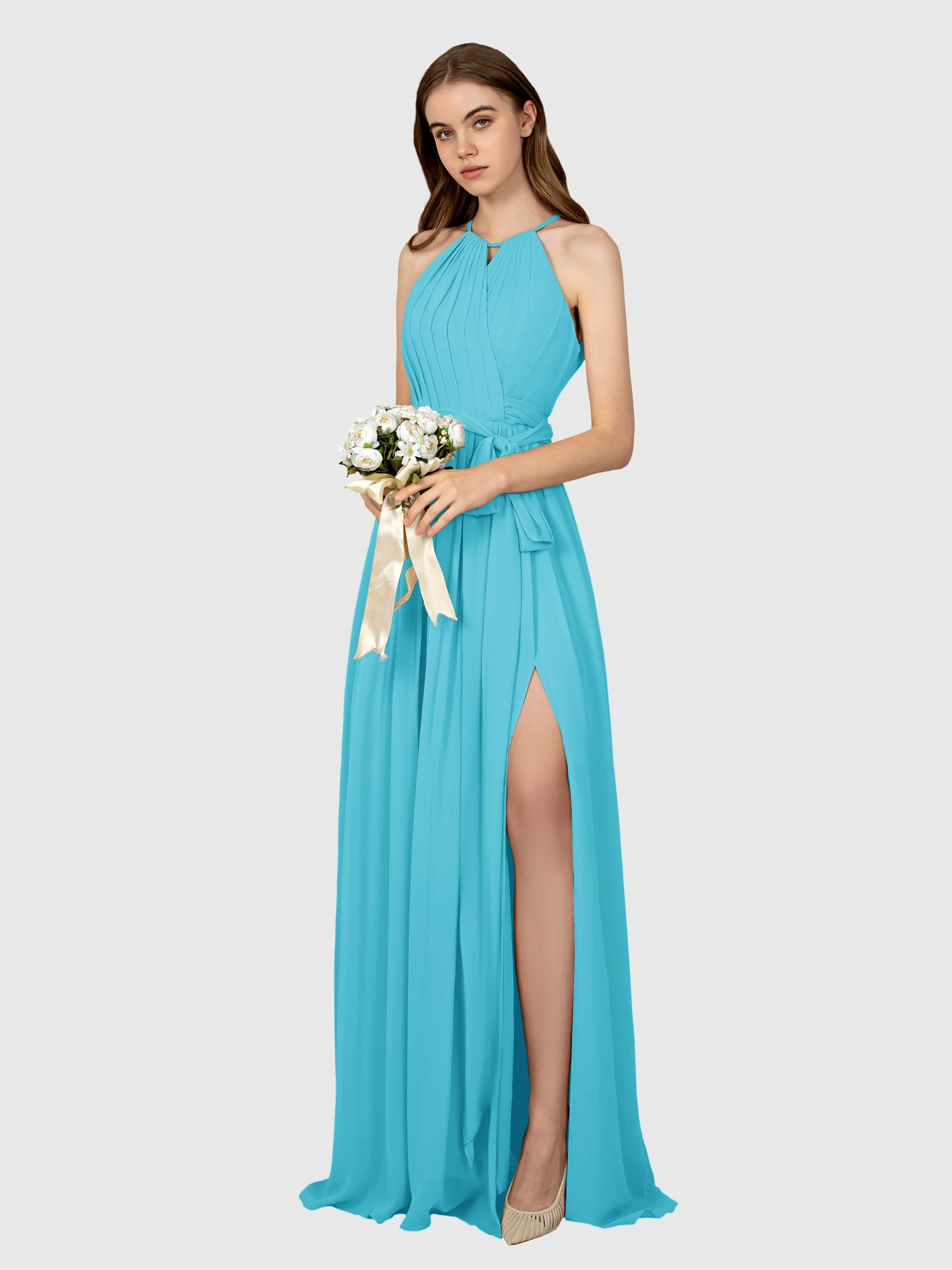 Emma Flowy Sleeveless Halter Chiffon Bridesmaid Dresses