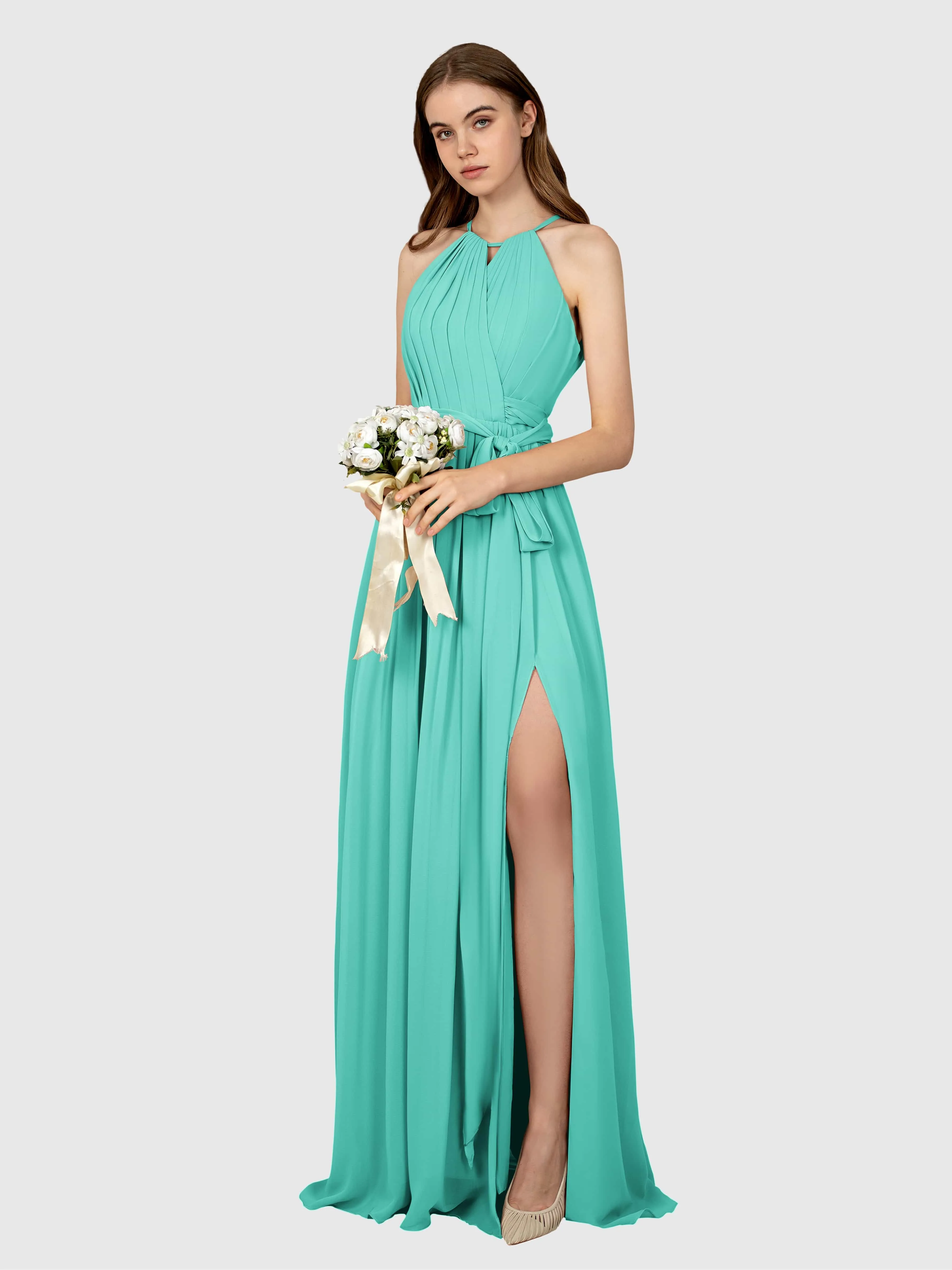 Emma Flowy Sleeveless Halter Chiffon Bridesmaid Dresses