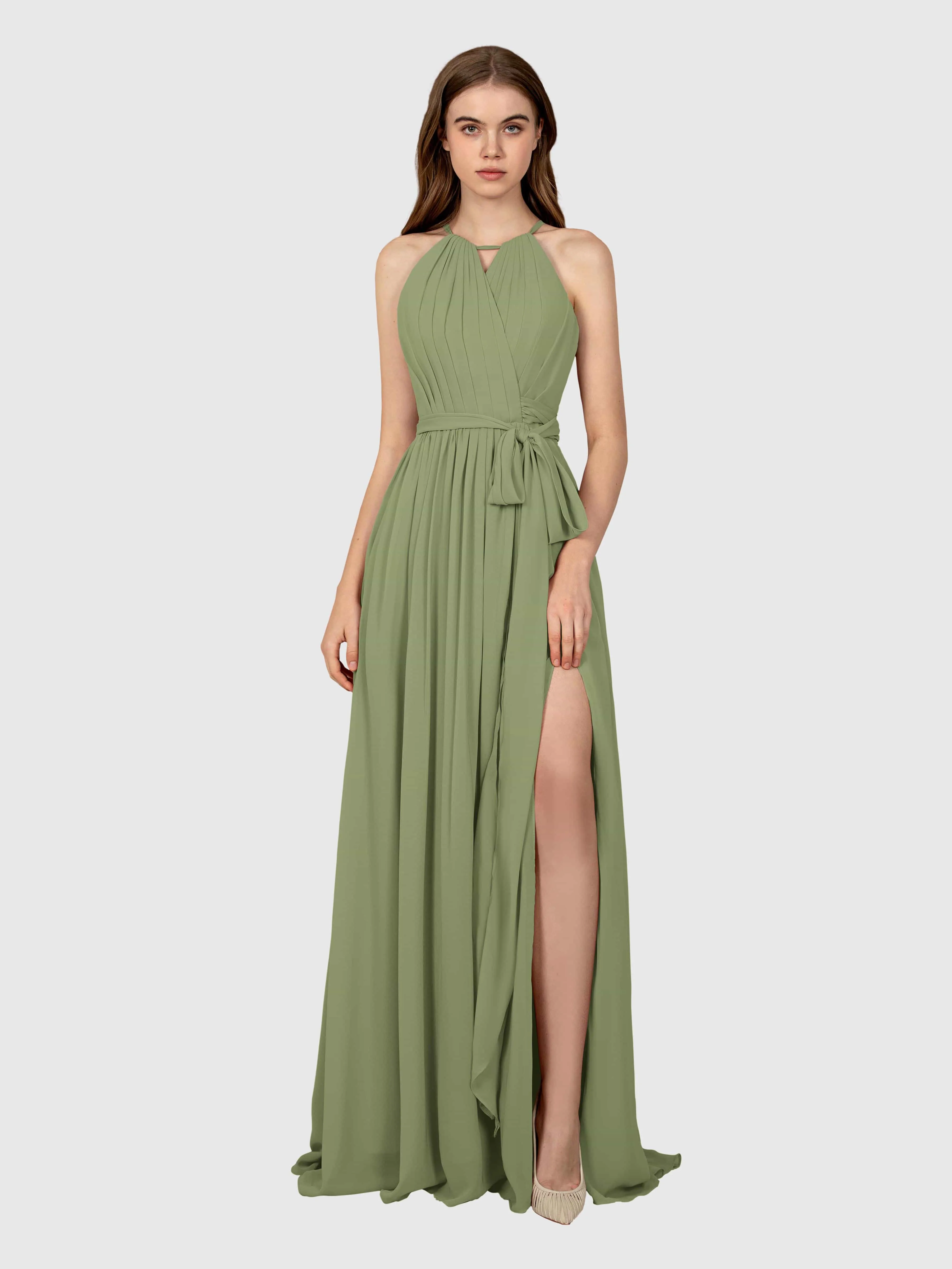Emma Flowy Sleeveless Halter Chiffon Bridesmaid Dresses