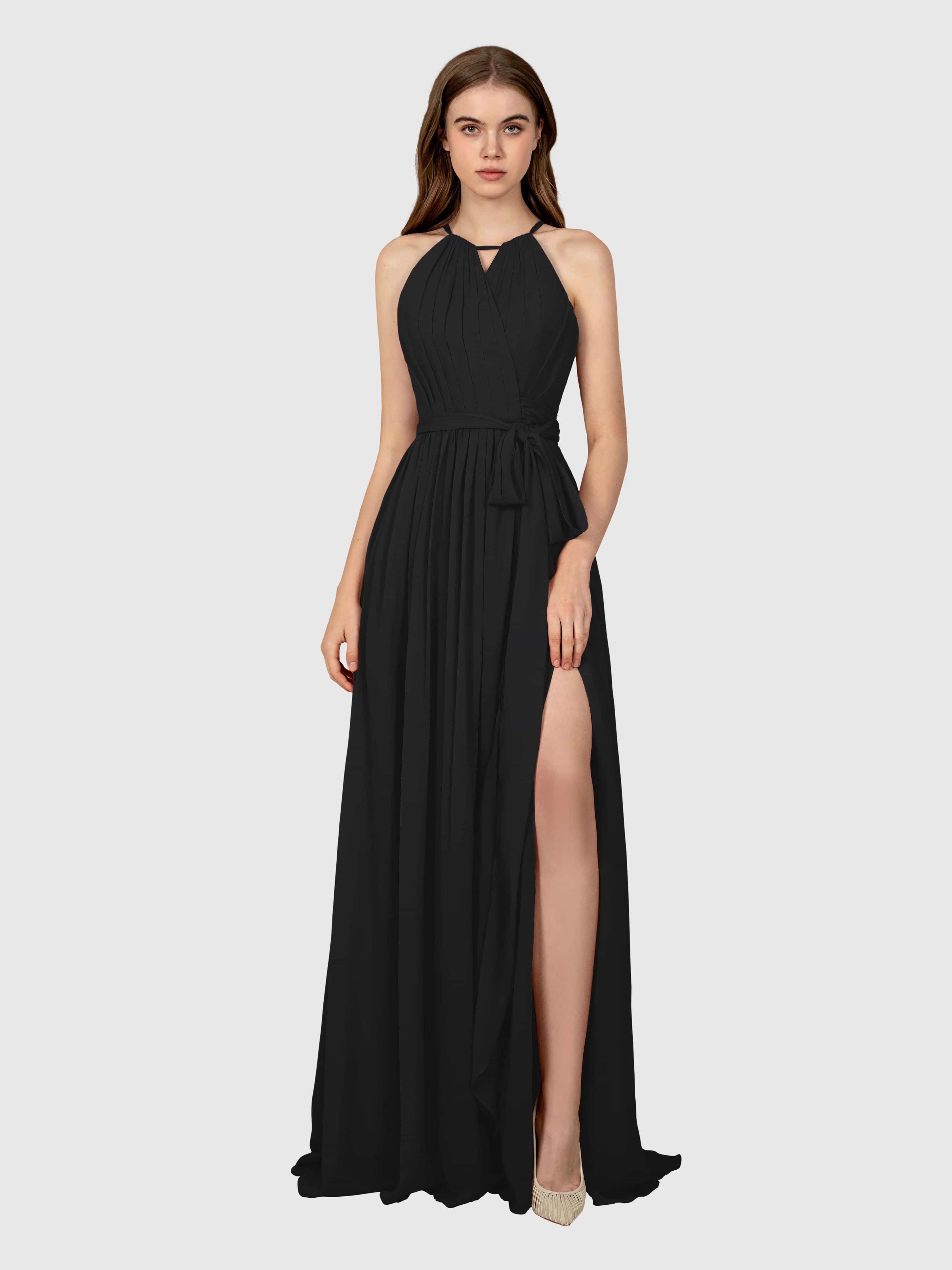 Emma Flowy Sleeveless Halter Chiffon Bridesmaid Dresses