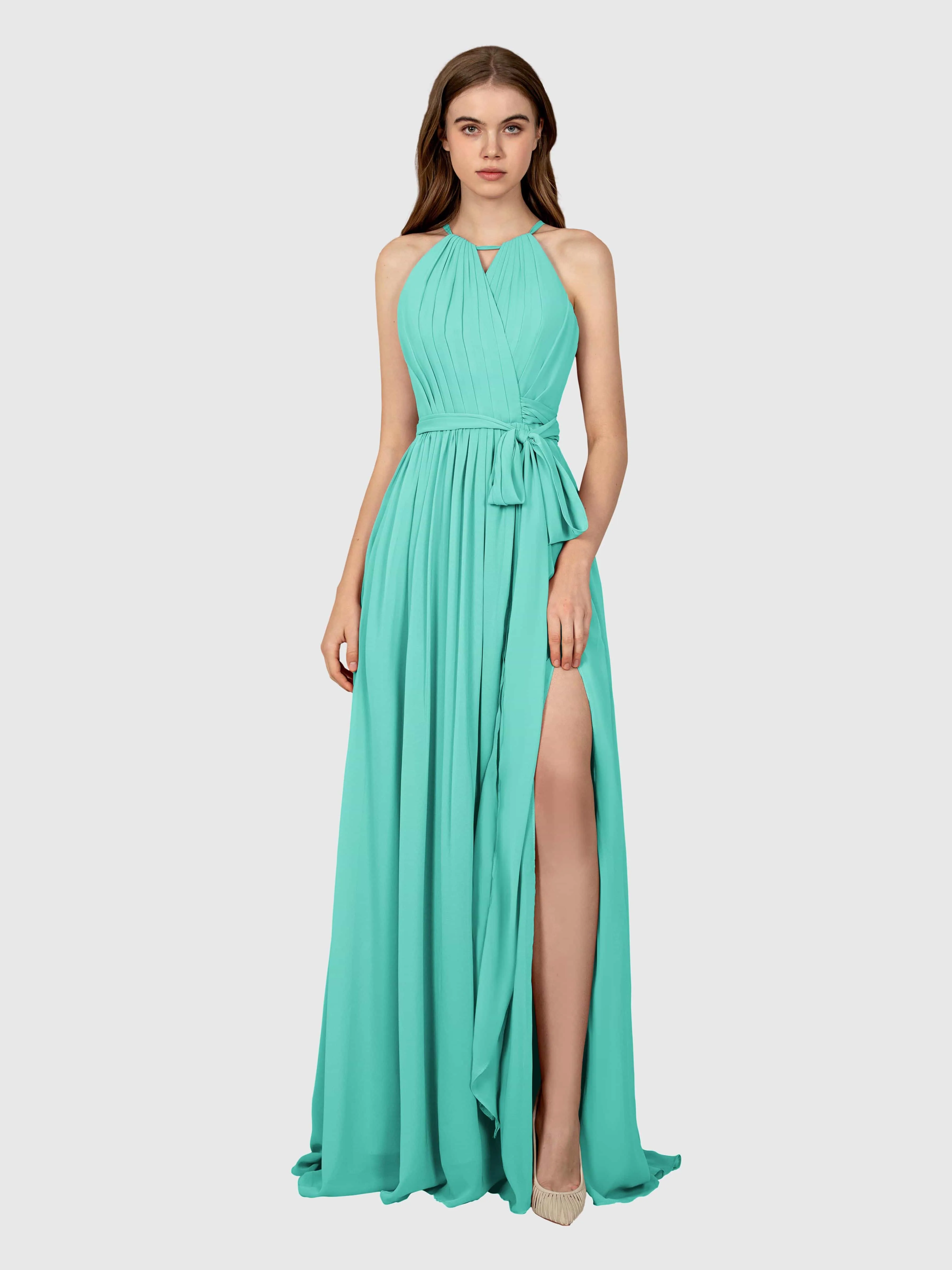 Emma Flowy Sleeveless Halter Chiffon Bridesmaid Dresses