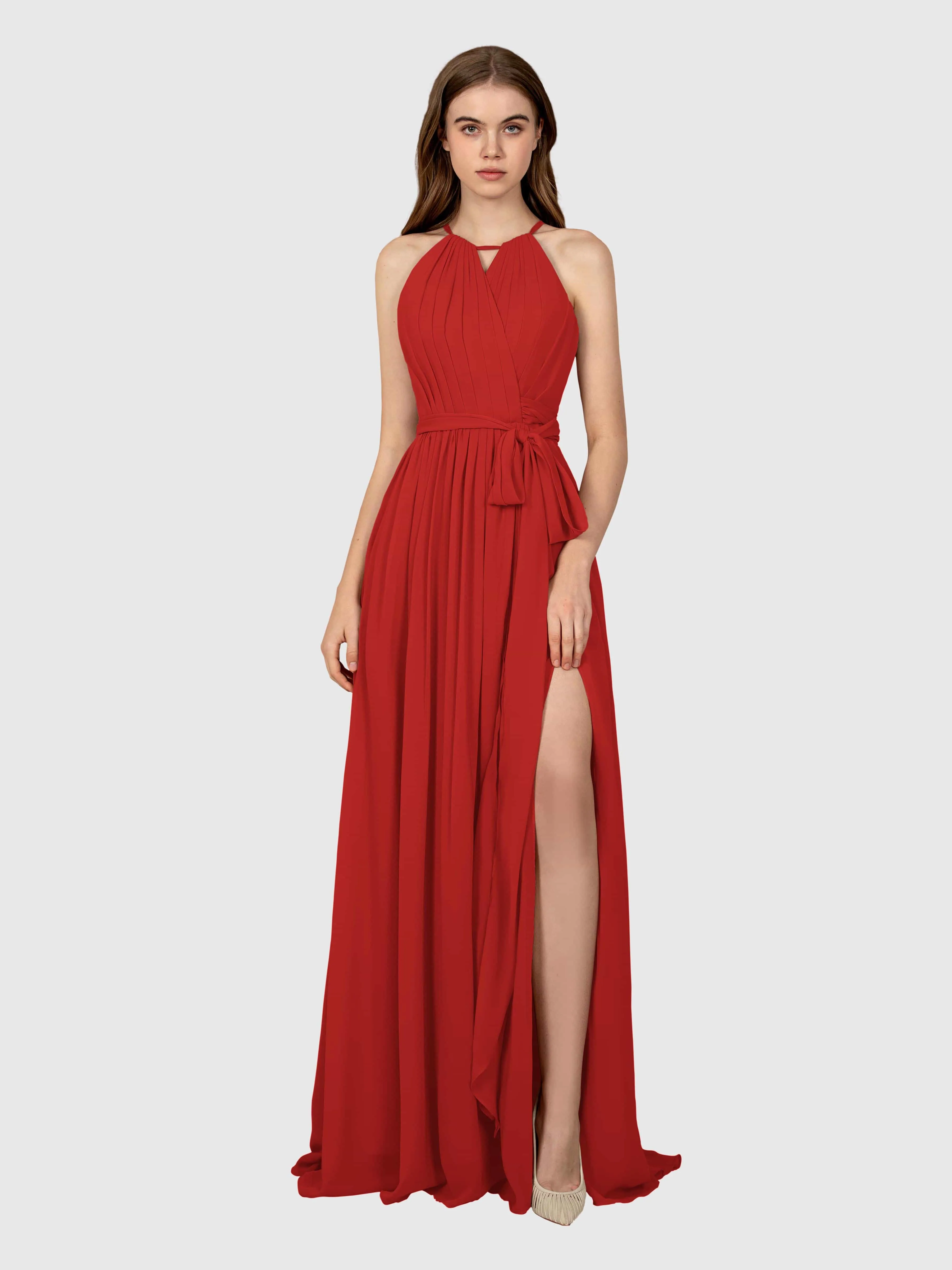 Emma Flowy Sleeveless Halter Chiffon Bridesmaid Dresses
