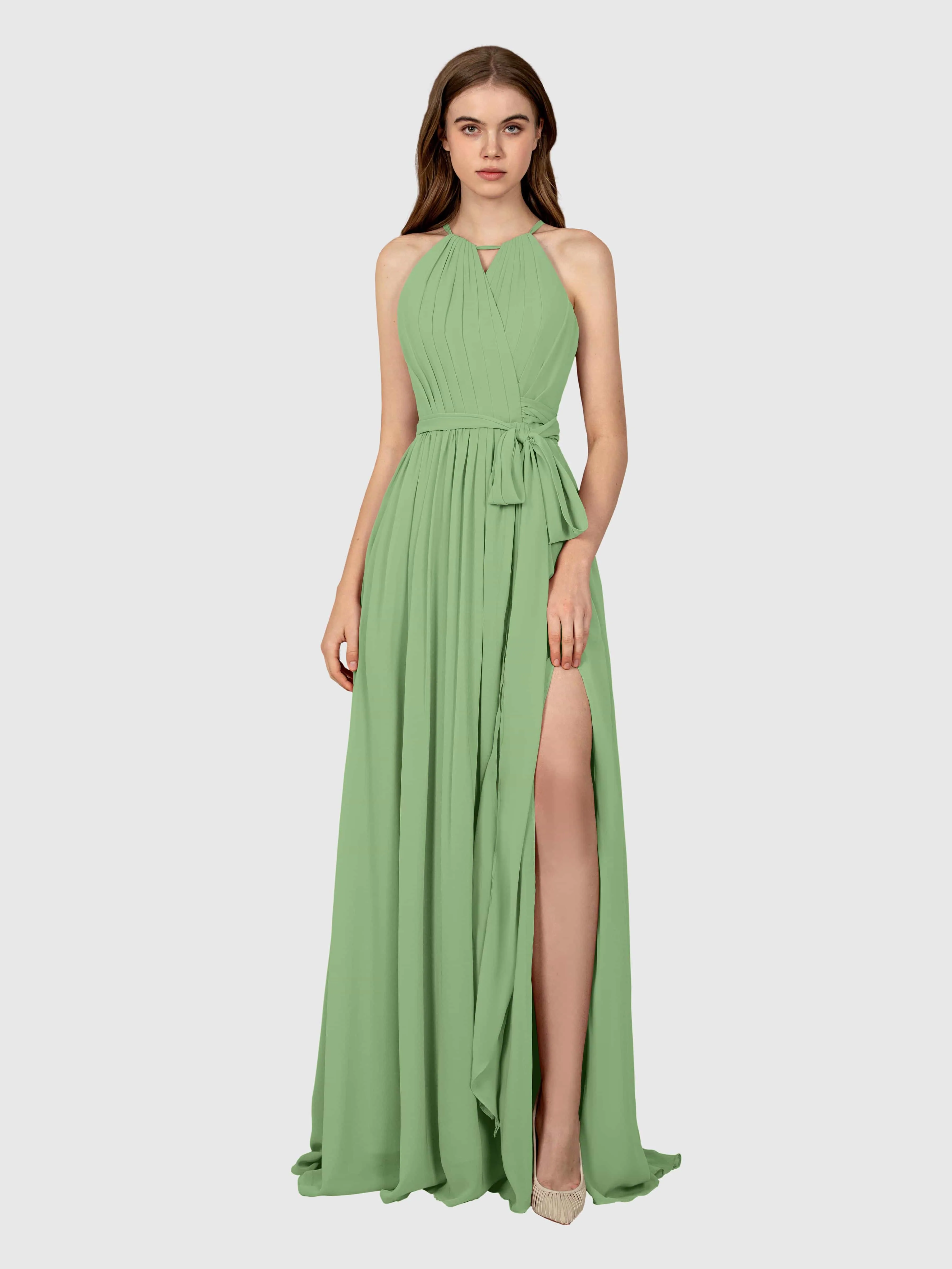 Emma Flowy Sleeveless Halter Chiffon Bridesmaid Dresses
