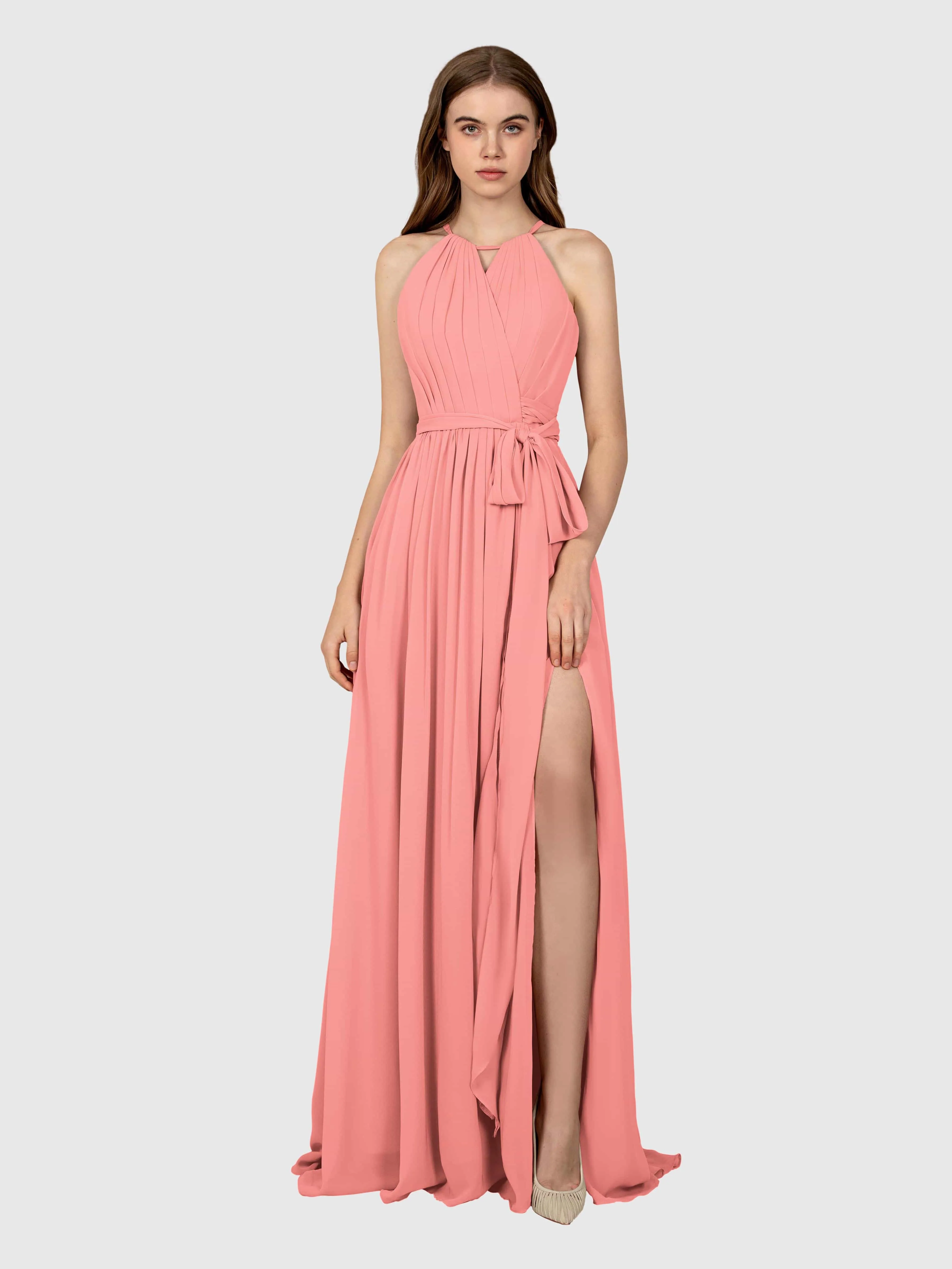 Emma Flowy Sleeveless Halter Chiffon Bridesmaid Dresses