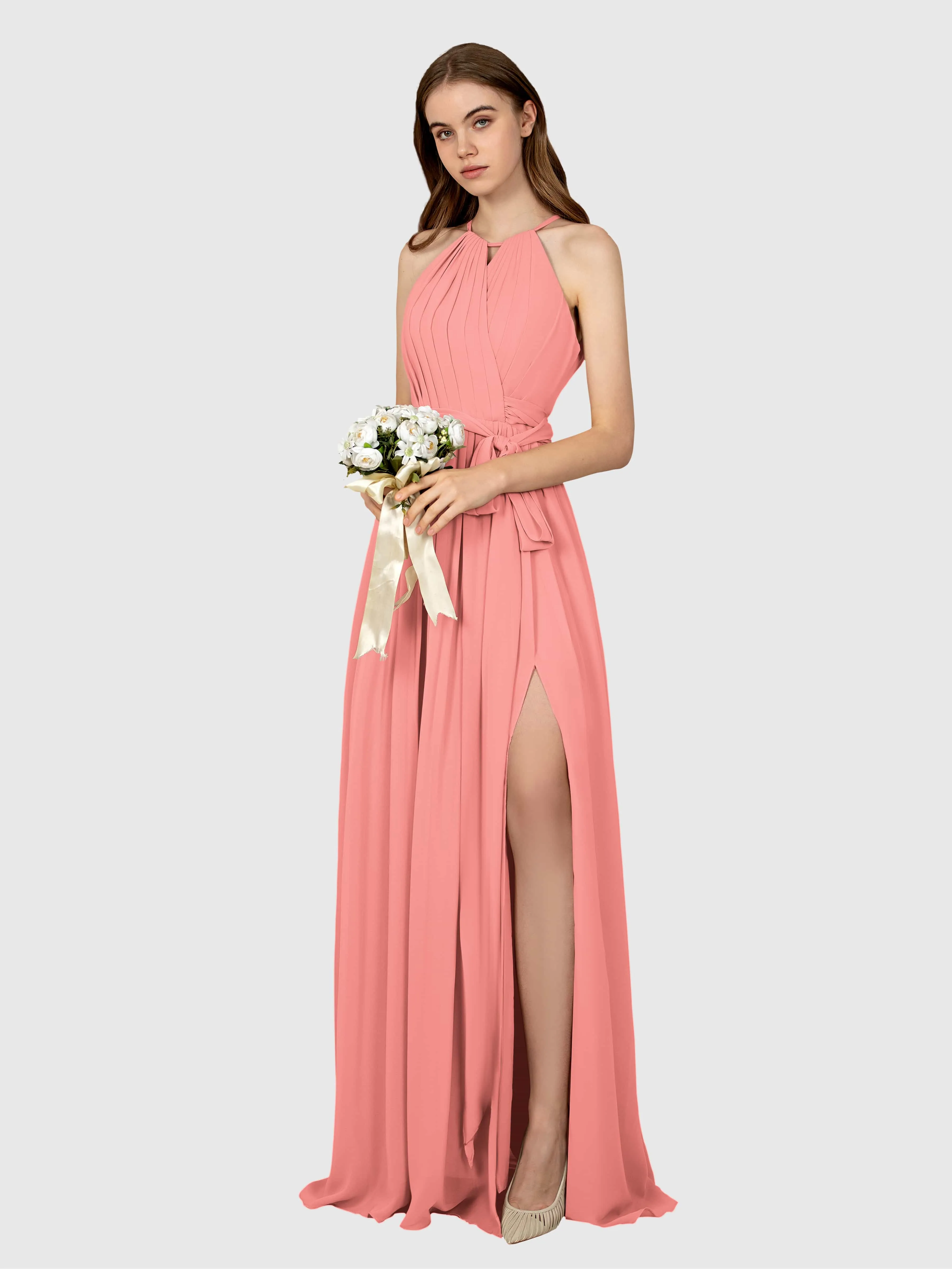 Emma Flowy Sleeveless Halter Chiffon Bridesmaid Dresses