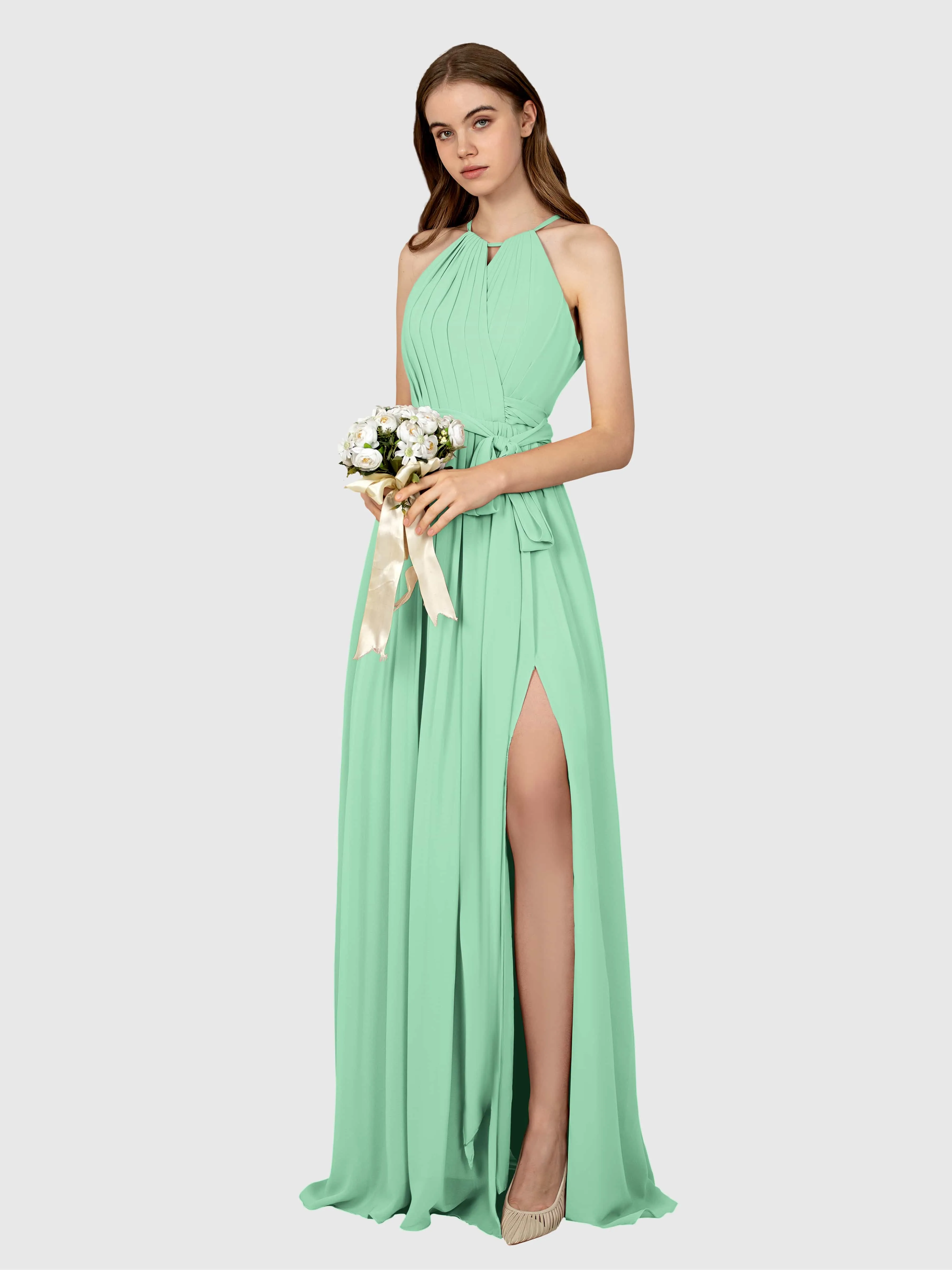 Emma Flowy Sleeveless Halter Chiffon Bridesmaid Dresses