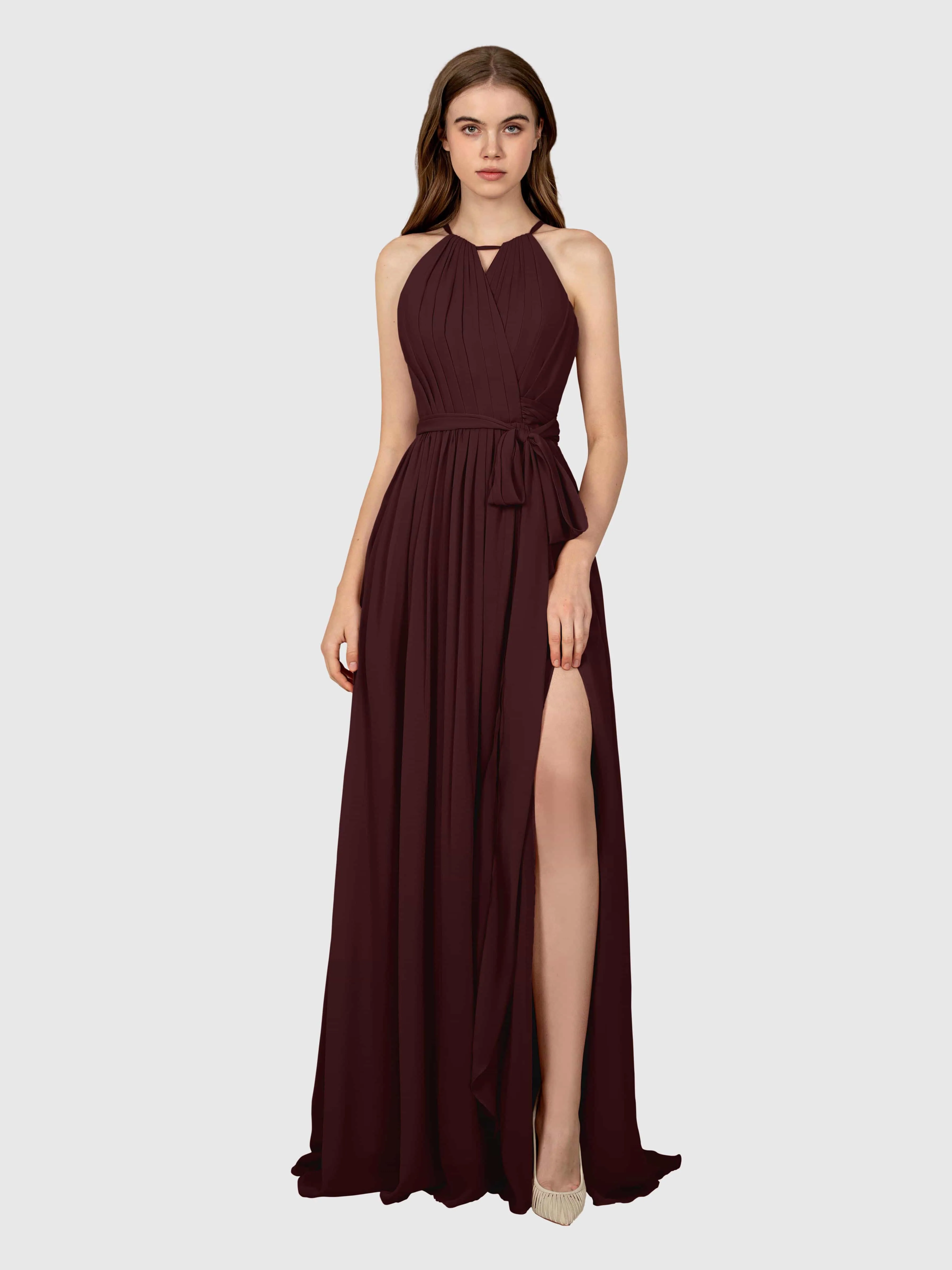 Emma Flowy Sleeveless Halter Chiffon Bridesmaid Dresses