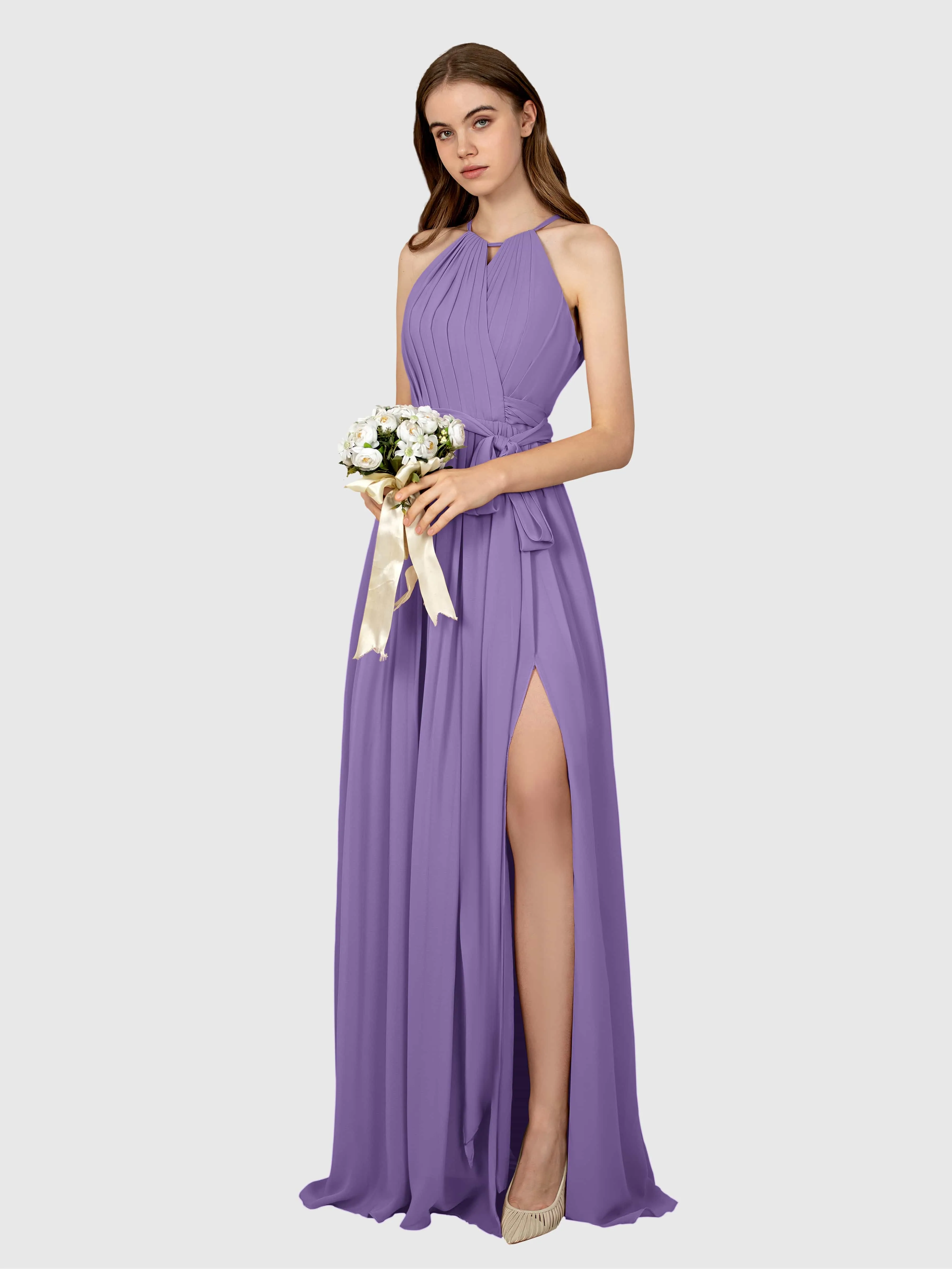 Emma Flowy Sleeveless Halter Chiffon Bridesmaid Dresses