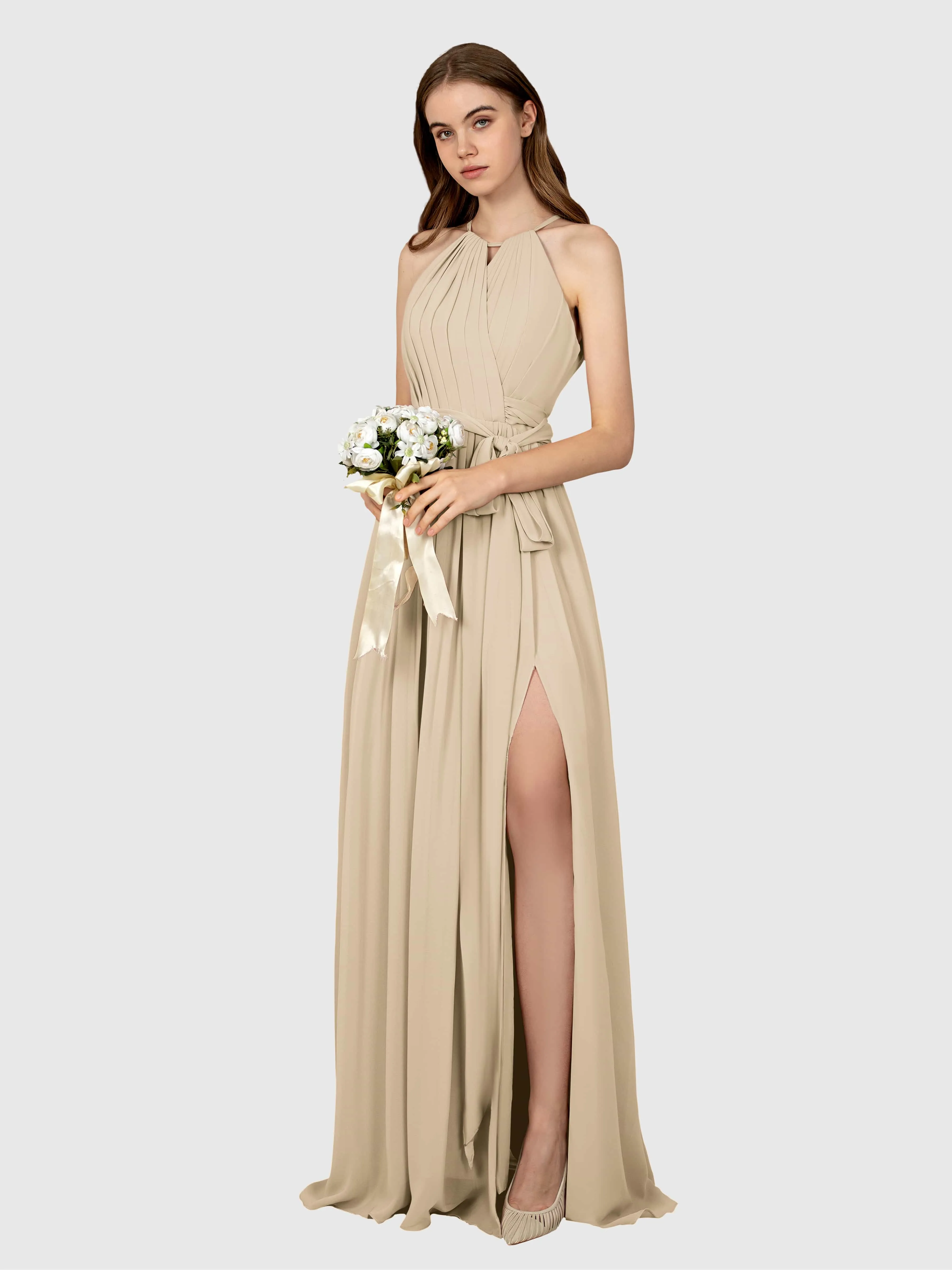 Emma Flowy Sleeveless Halter Chiffon Bridesmaid Dresses