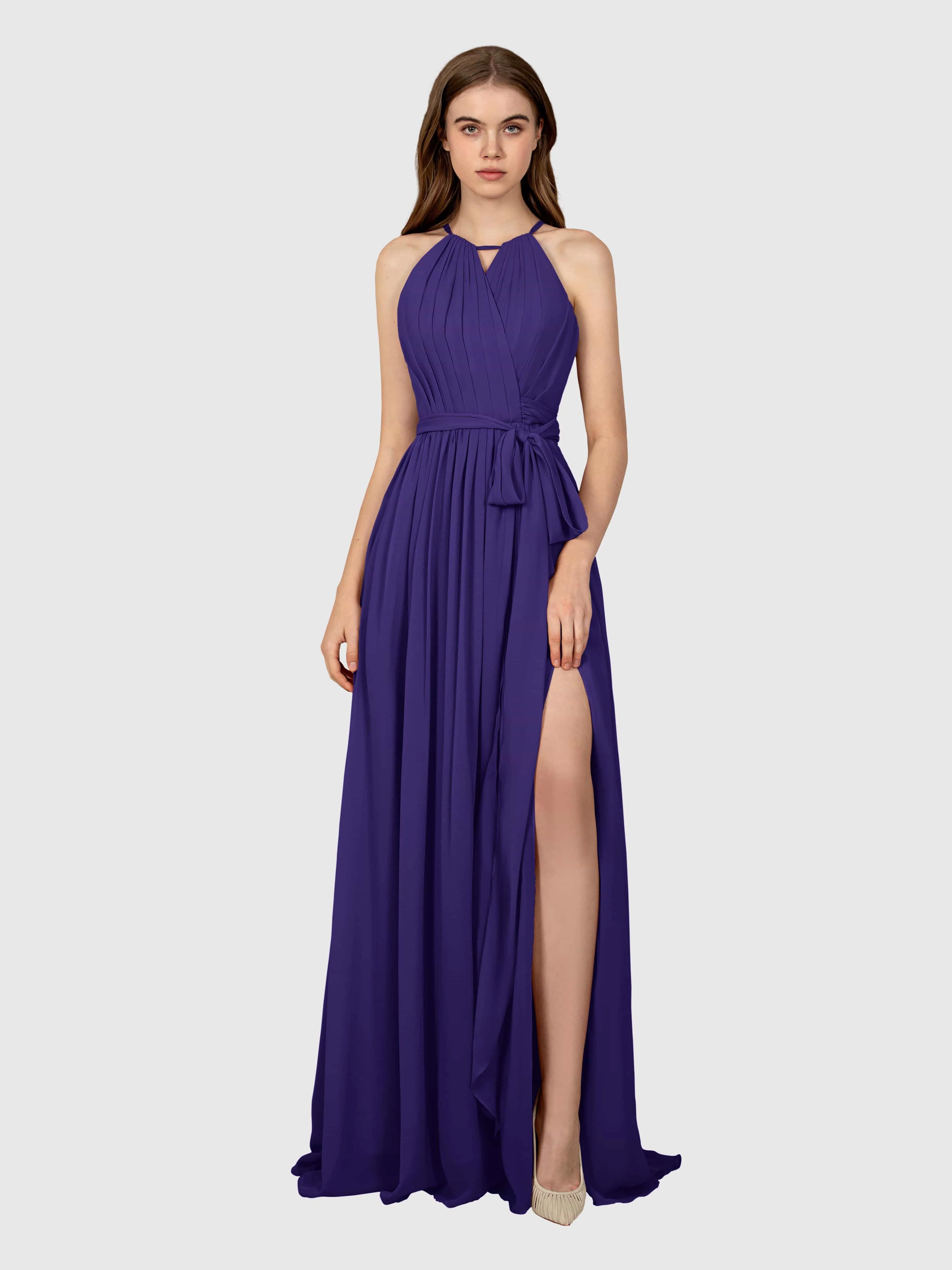 Emma Flowy Sleeveless Halter Chiffon Bridesmaid Dresses