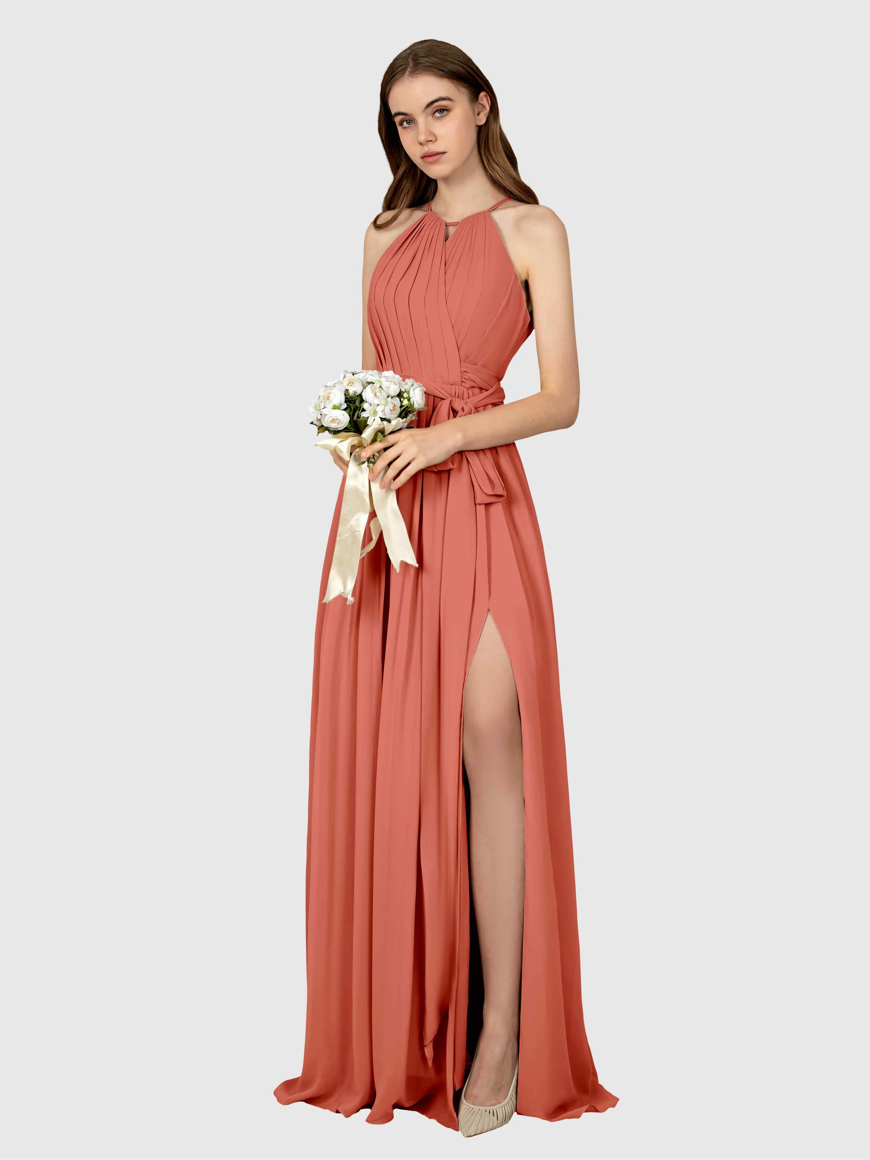 Emma Flowy Sleeveless Halter Chiffon Bridesmaid Dresses
