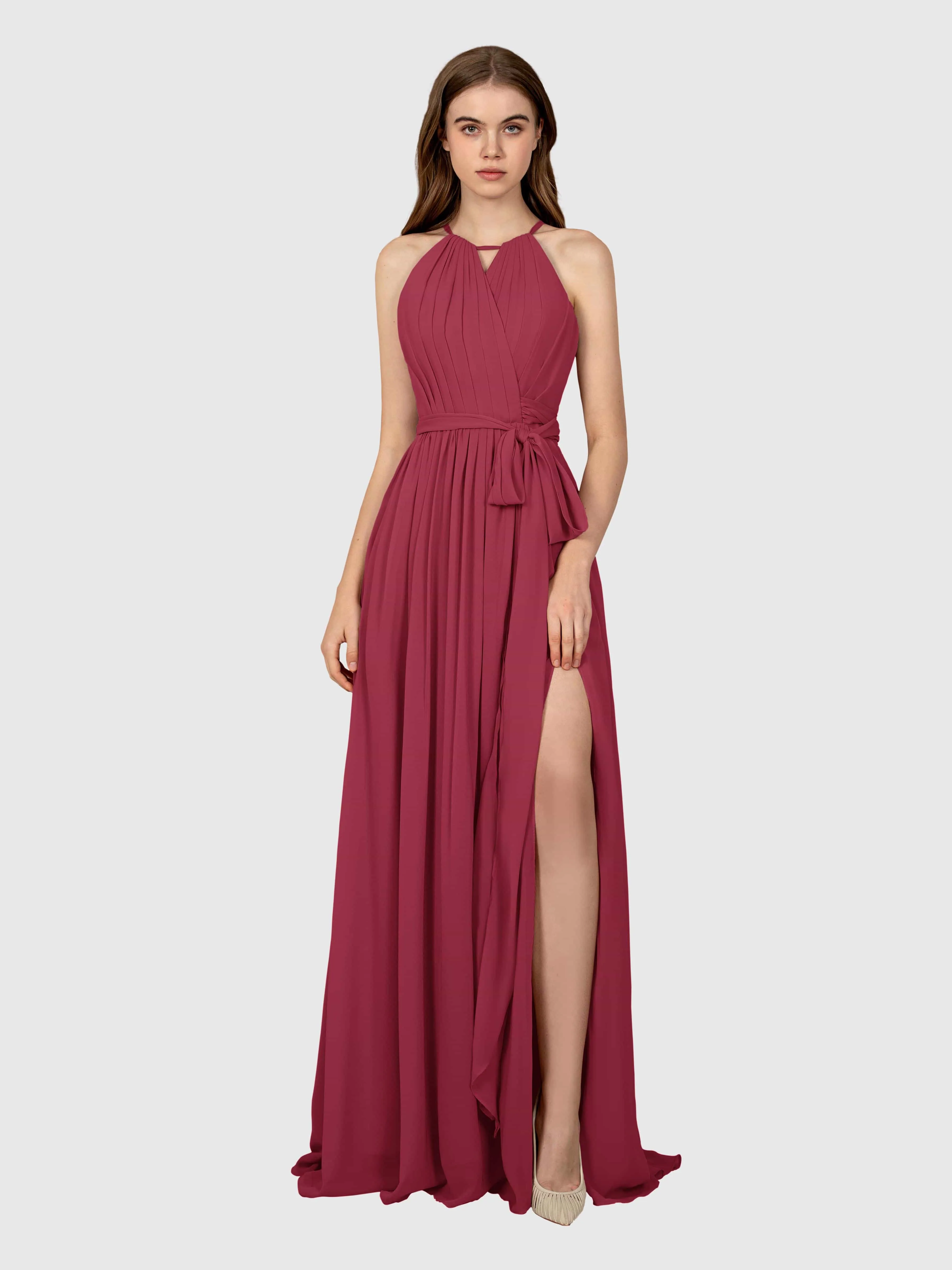 Emma Flowy Sleeveless Halter Chiffon Bridesmaid Dresses