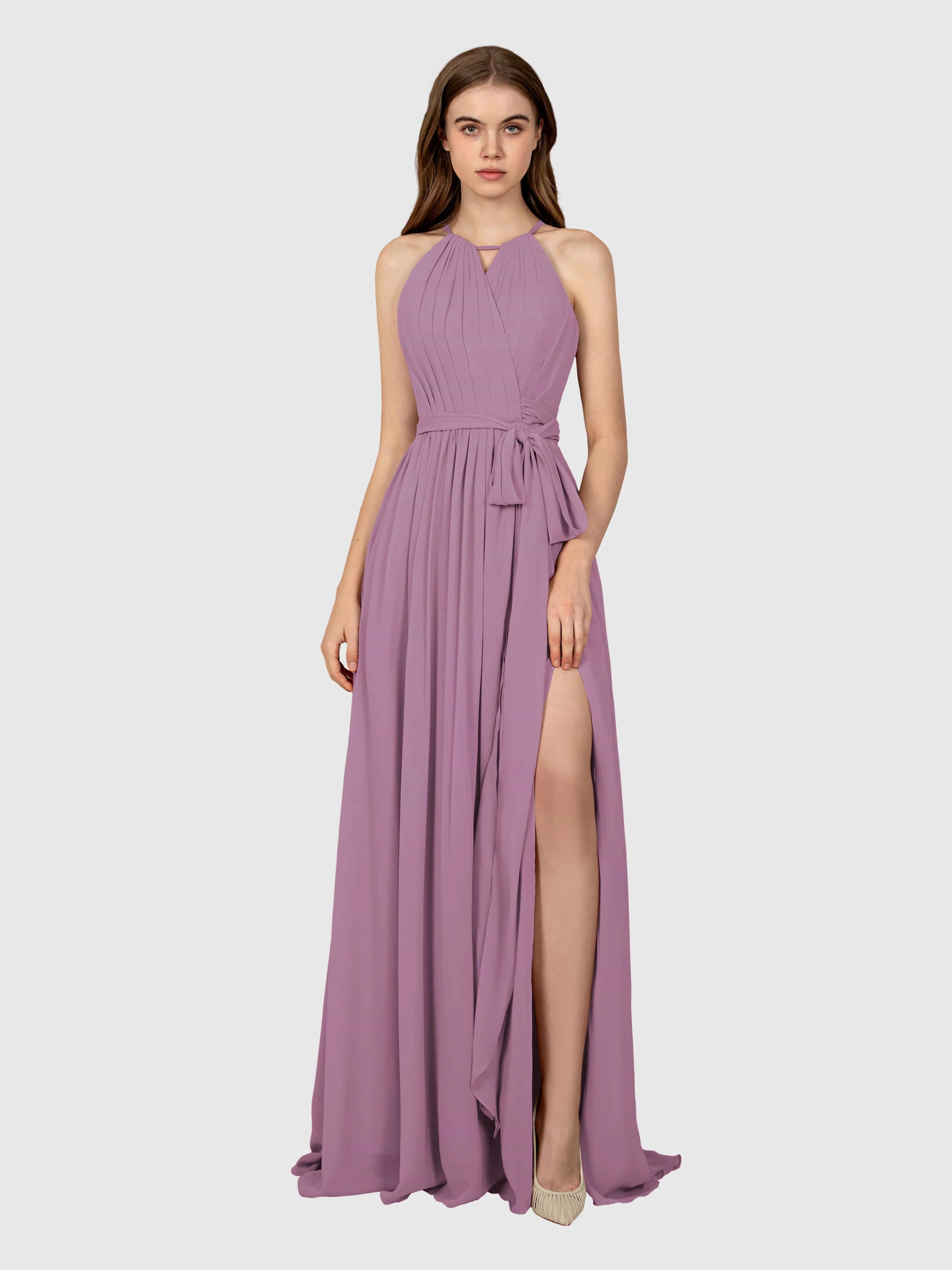Emma Flowy Sleeveless Halter Chiffon Bridesmaid Dresses