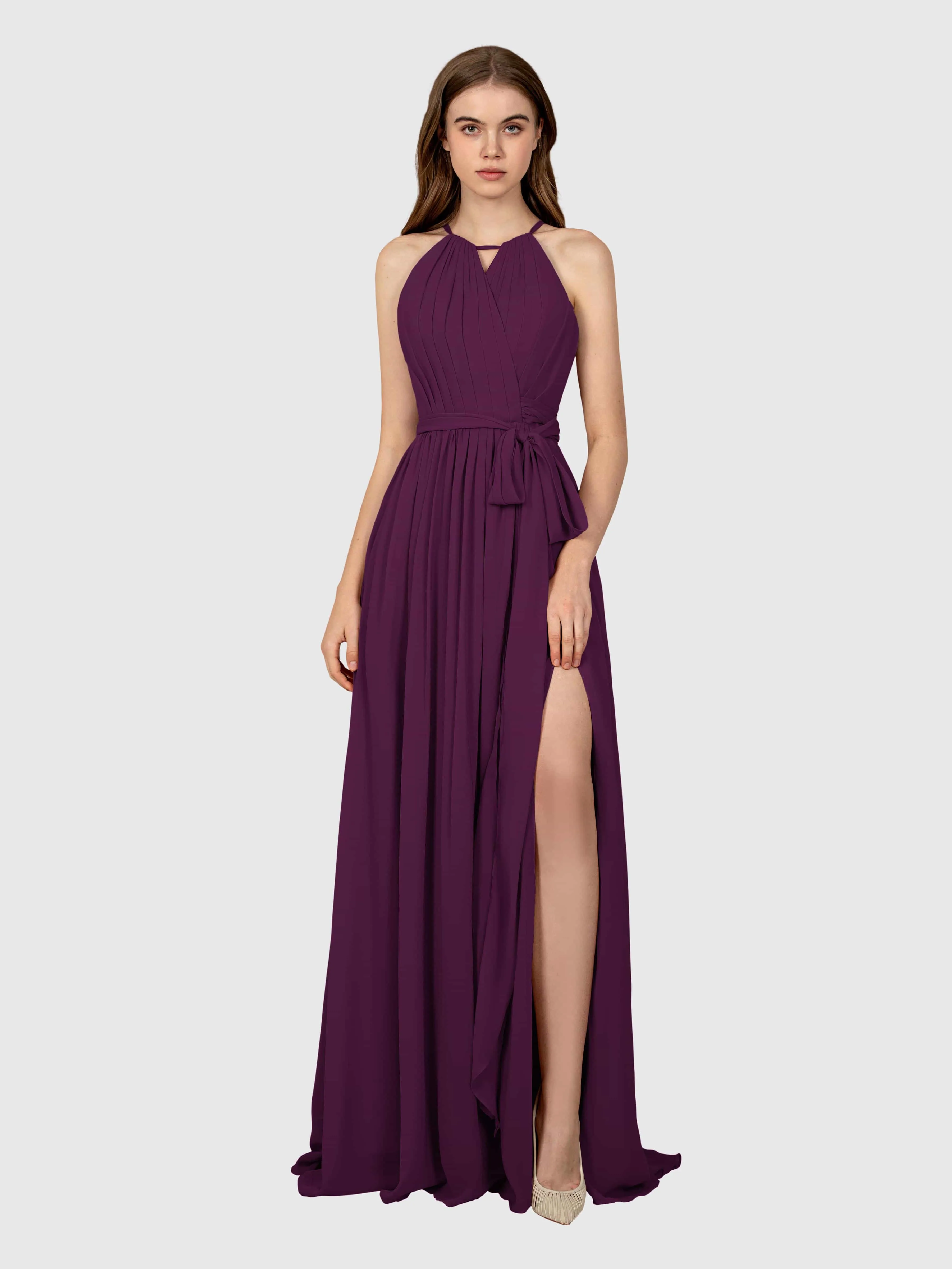 Emma Flowy Sleeveless Halter Chiffon Bridesmaid Dresses