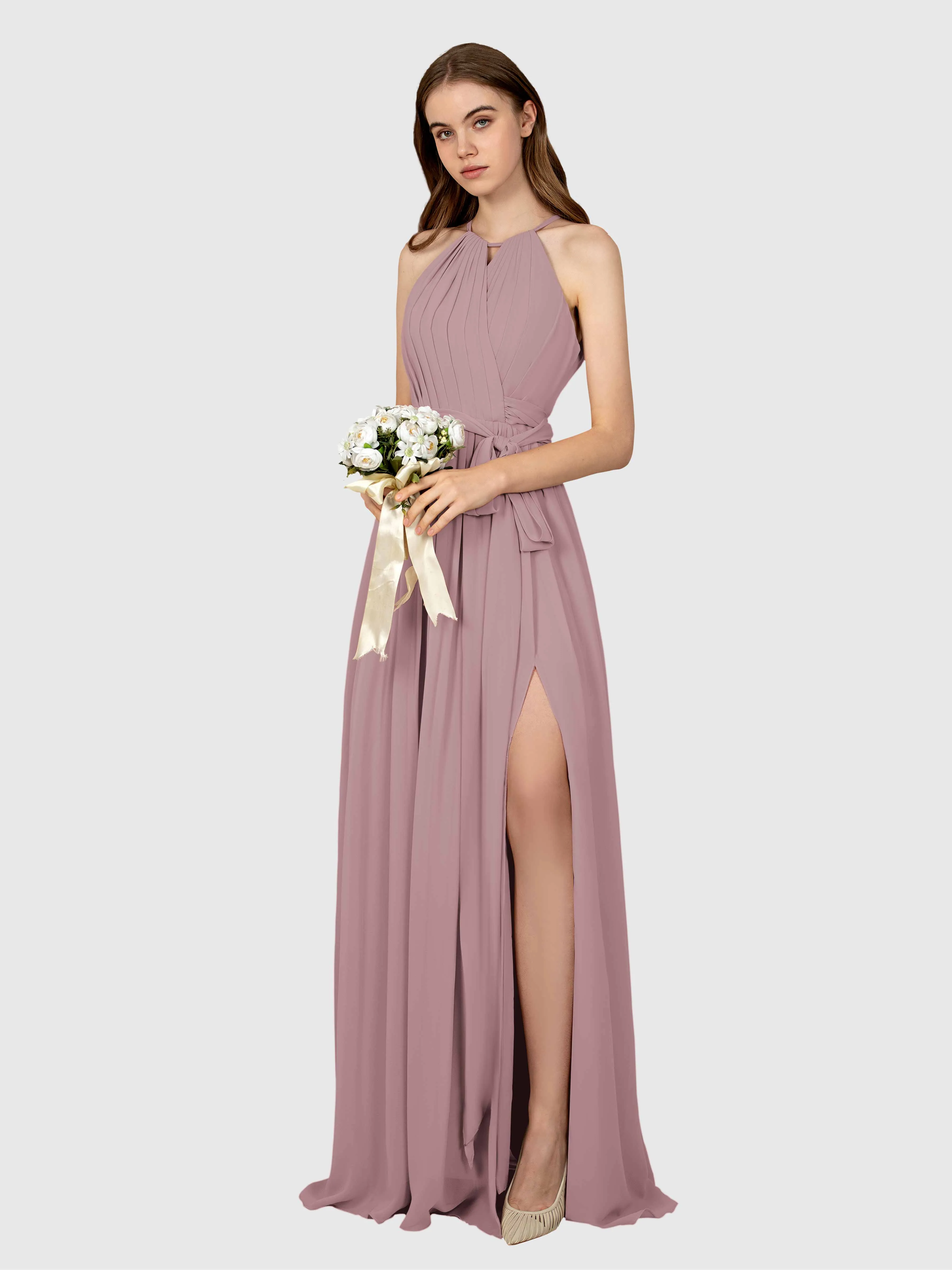 Emma Flowy Sleeveless Halter Chiffon Bridesmaid Dresses
